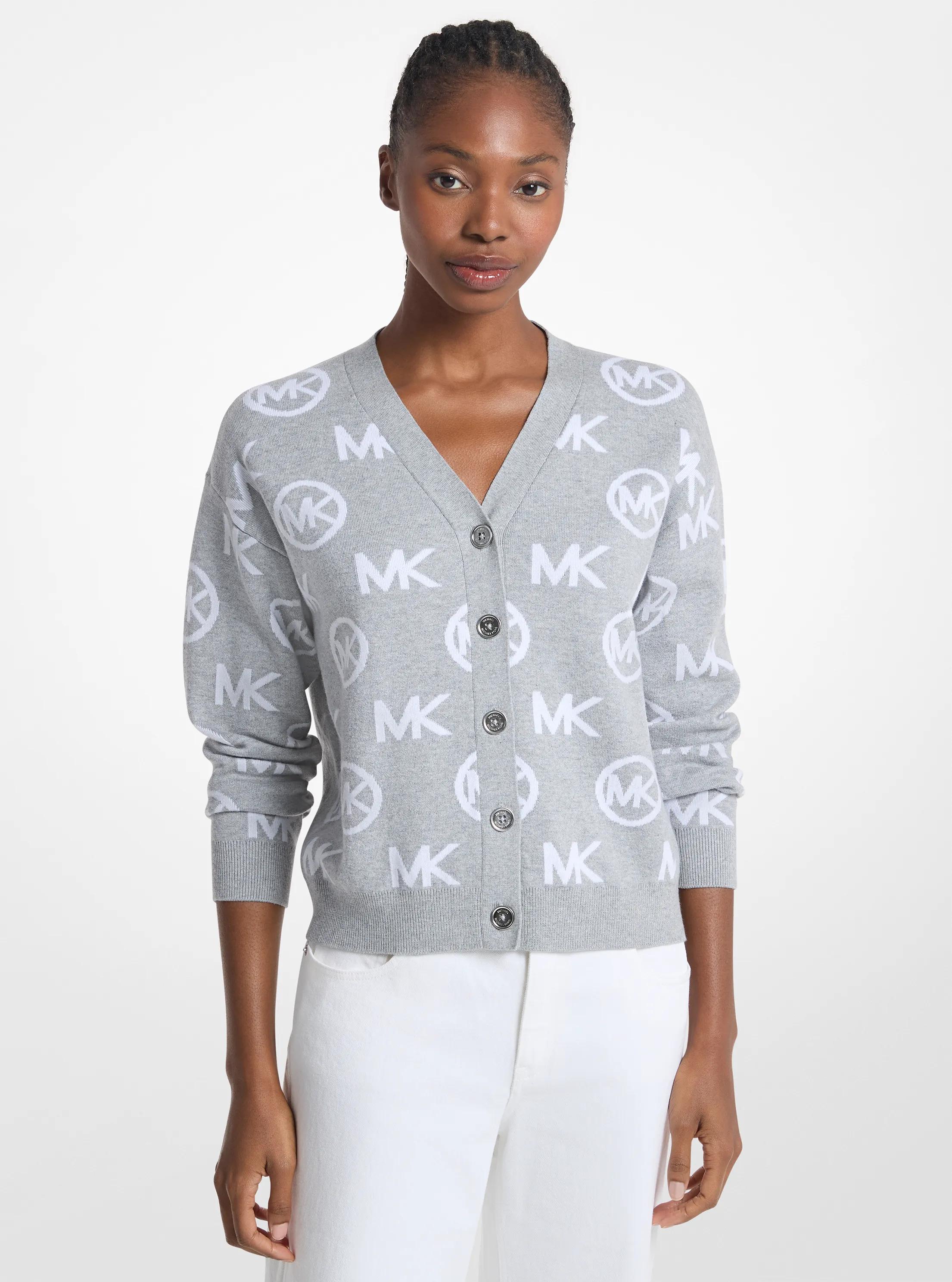 Cardigan en m&eacute;lange de jacquard de coton &agrave; logo in GRIS PERLE | Michael Kors