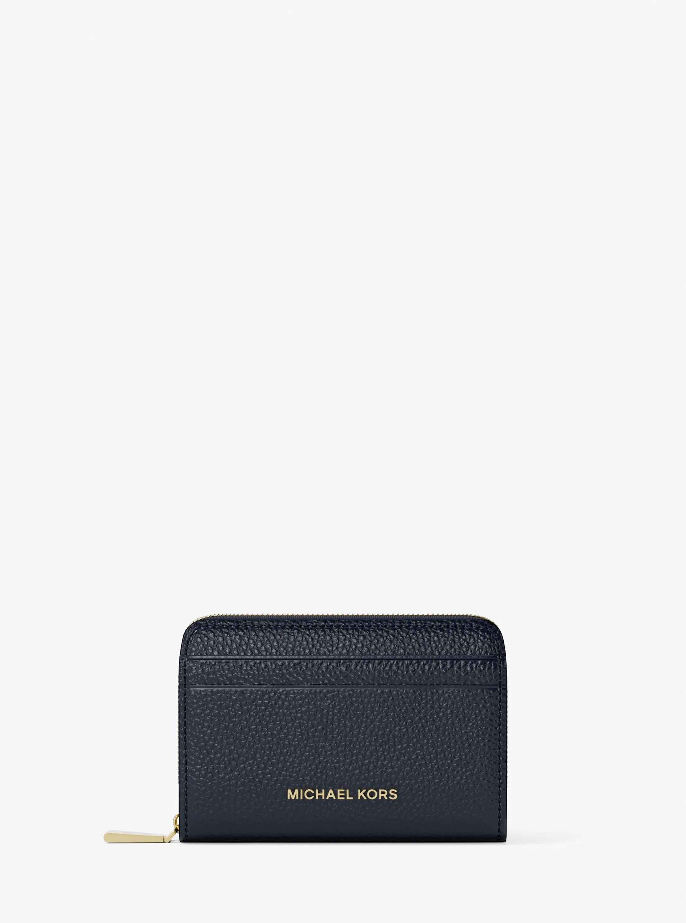 Jet Set Small Pebbled Leather Zip-Around Card Case in MIDNIGHT | Michael Kors