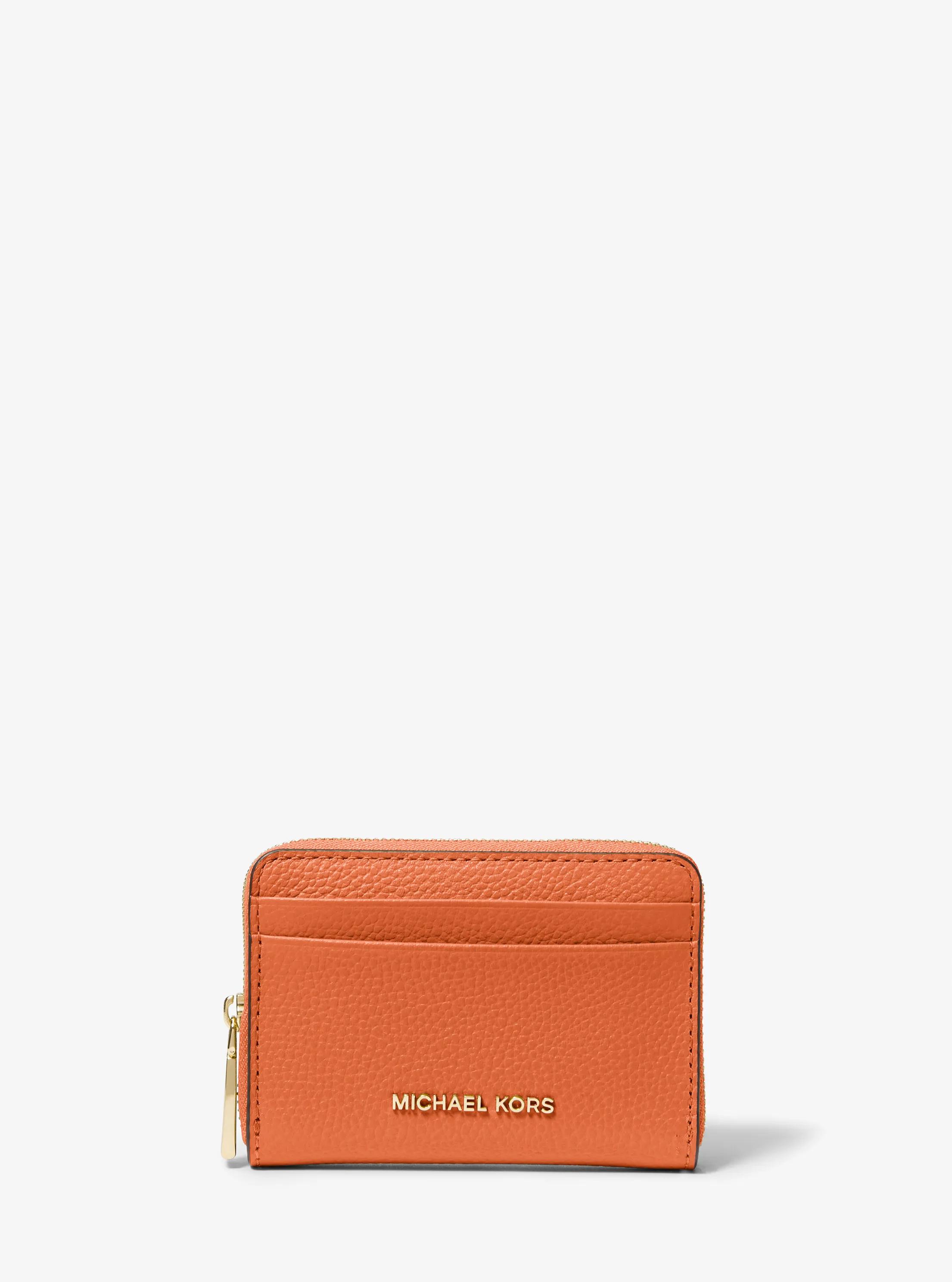 Jet Set Small Pebbled Leather Zip-Around Card Case in ORANGE PUNCH | Michael Kors