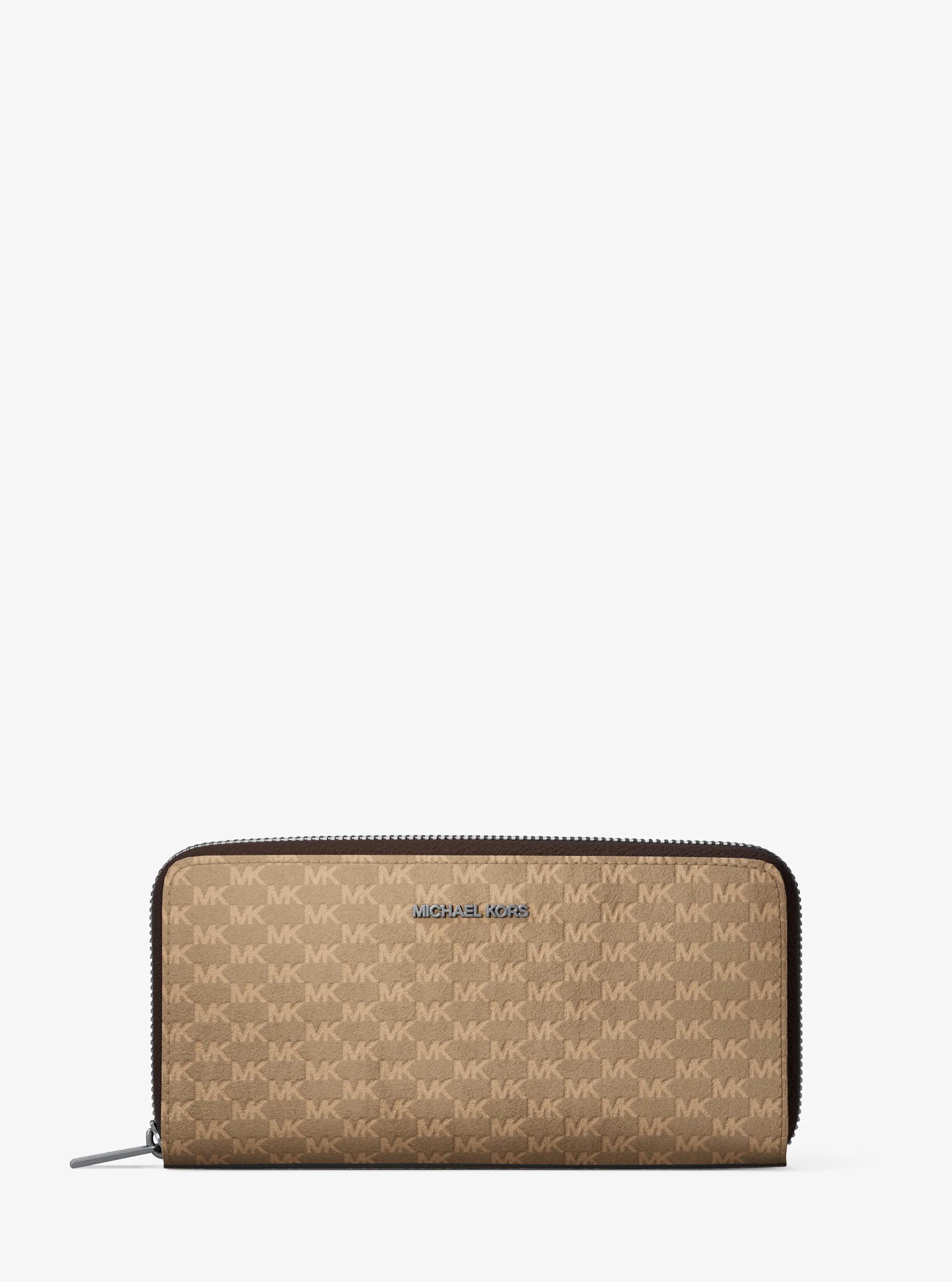 Cooper Logo Debossed Polyester Microsuede Zip-Around Wallet in CAMEL | Michael Kors