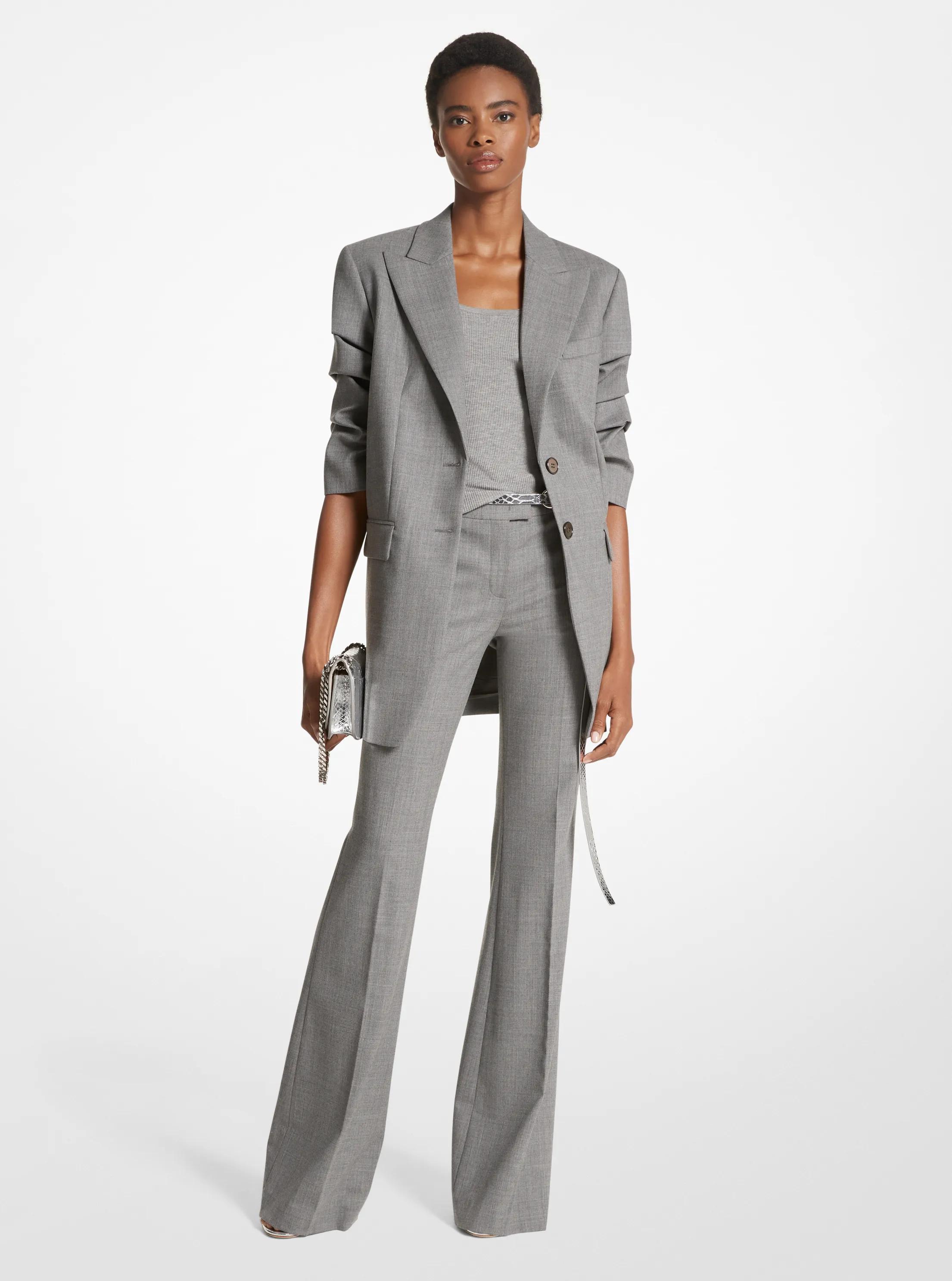 Cate Stretch Wool Crushed-Sleeve Blazer in BANKER GREY | Michael Kors