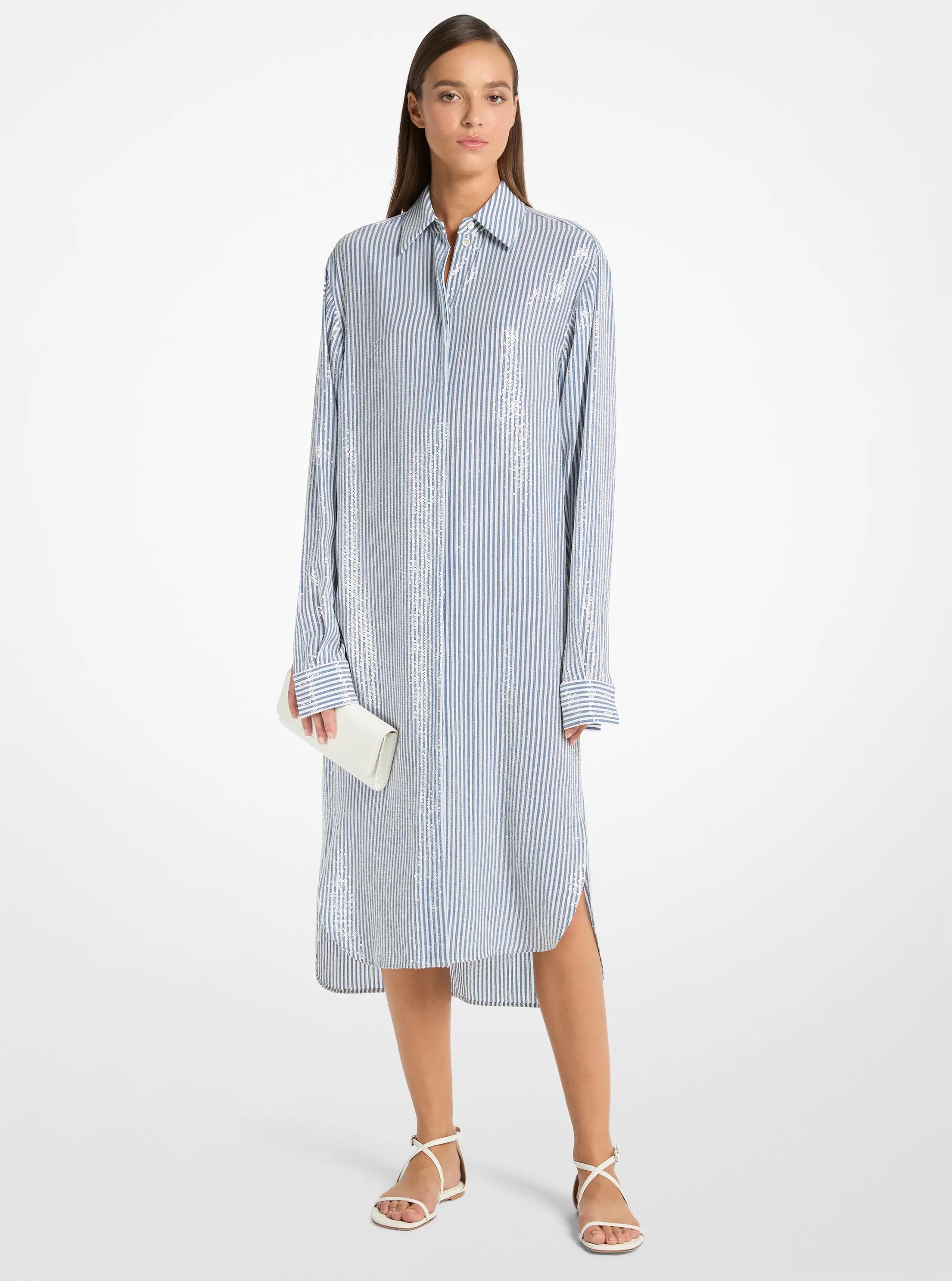 Sequined Stripe Crepe De Chine Shirtdress 3990$