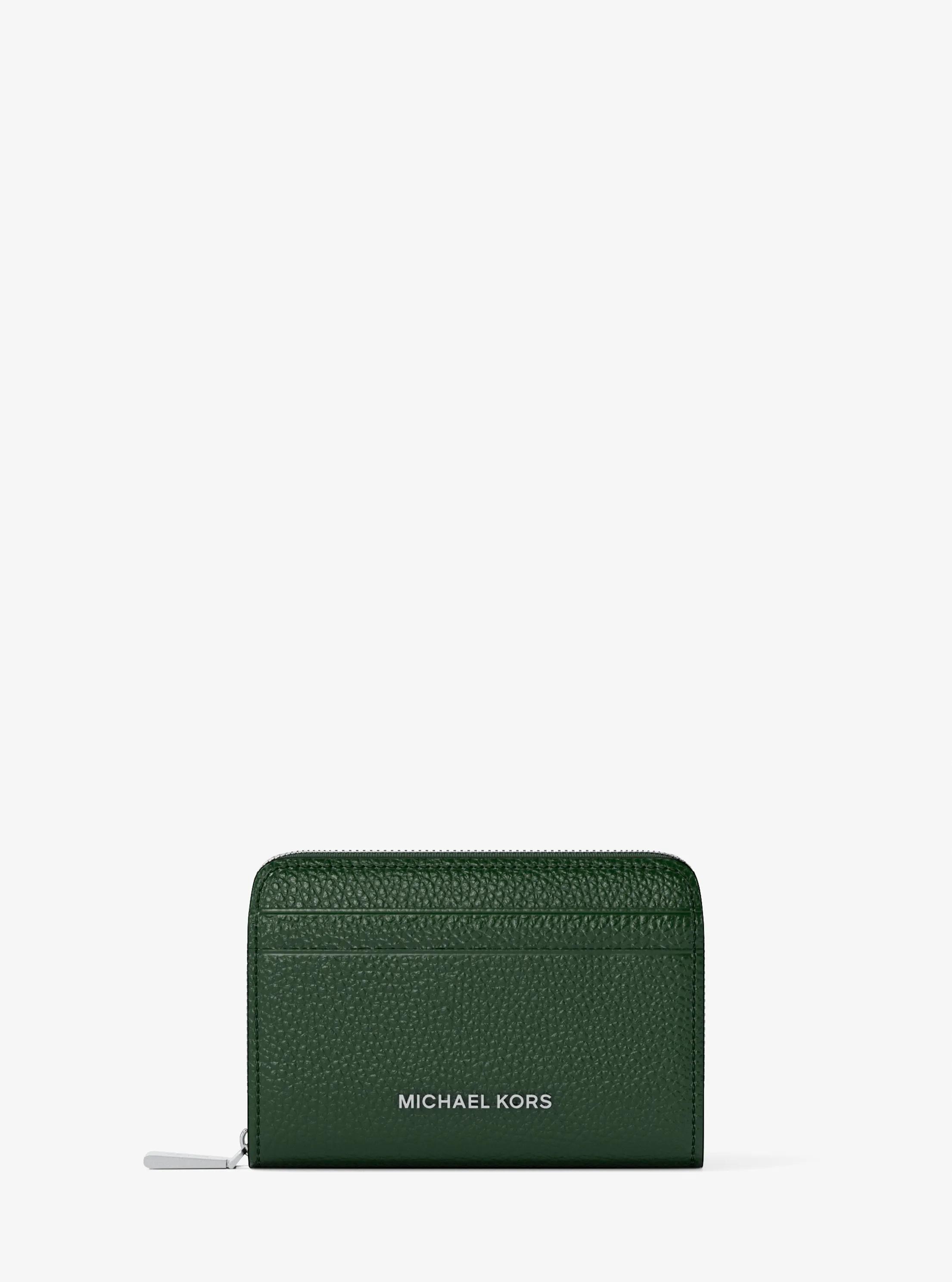 Jet Set Small Pebbled Leather Zip-Around Card Case in MOSS | Michael Kors