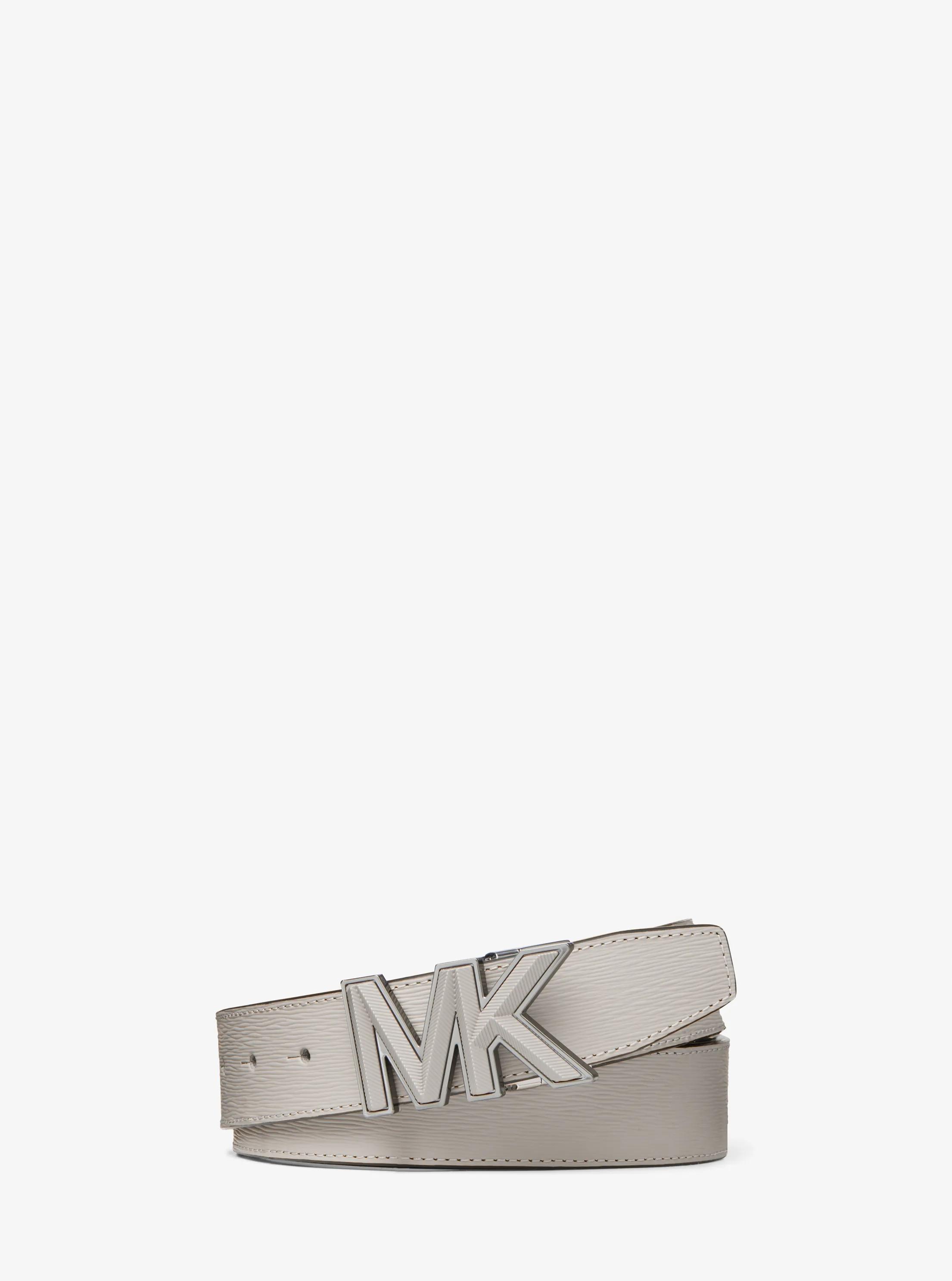 Logo Buckle Leather Belt in PEARL GREY | Michael Kors