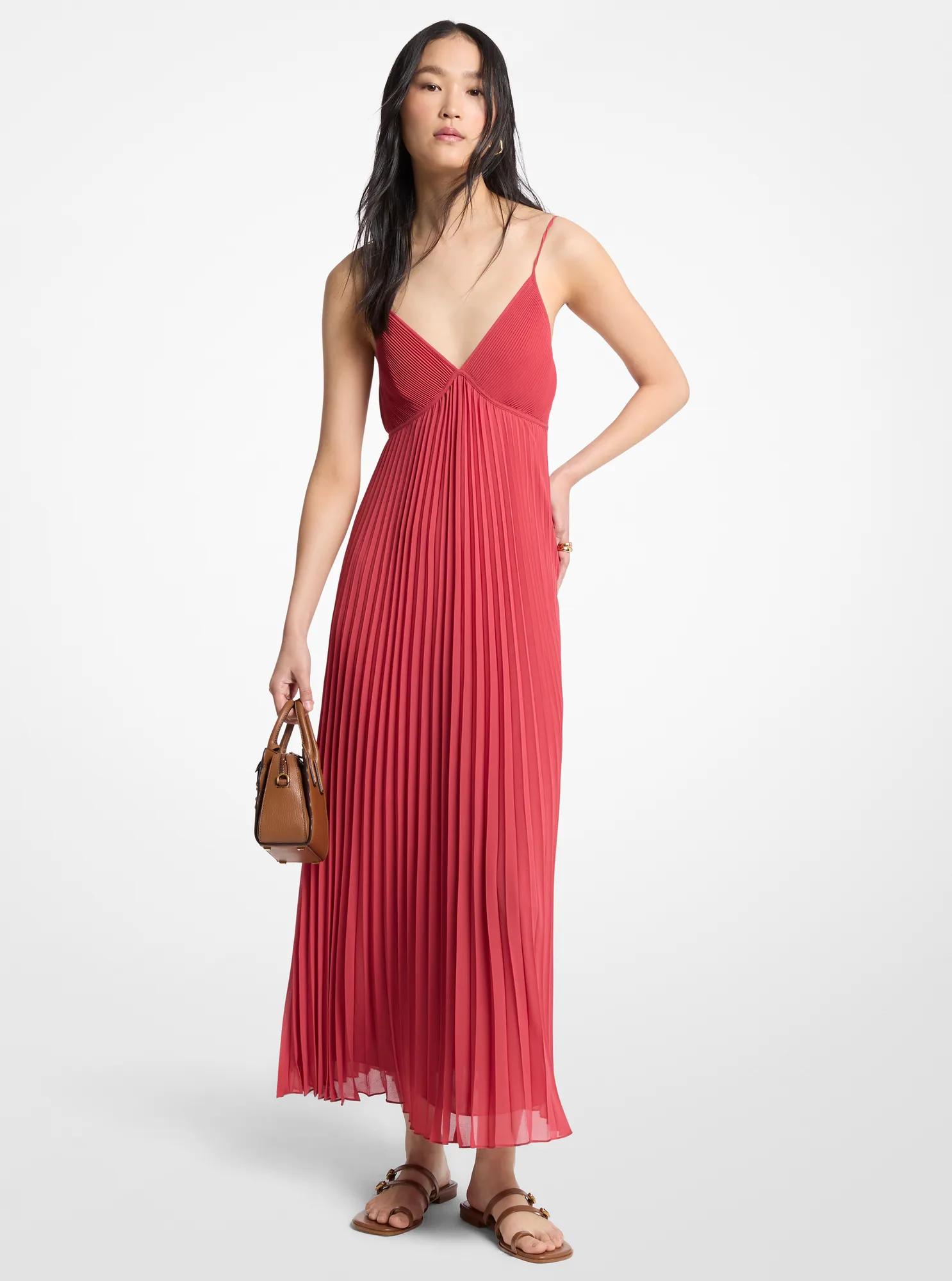 MK Robe longue en georgette plissée - Rose - Michael Kors