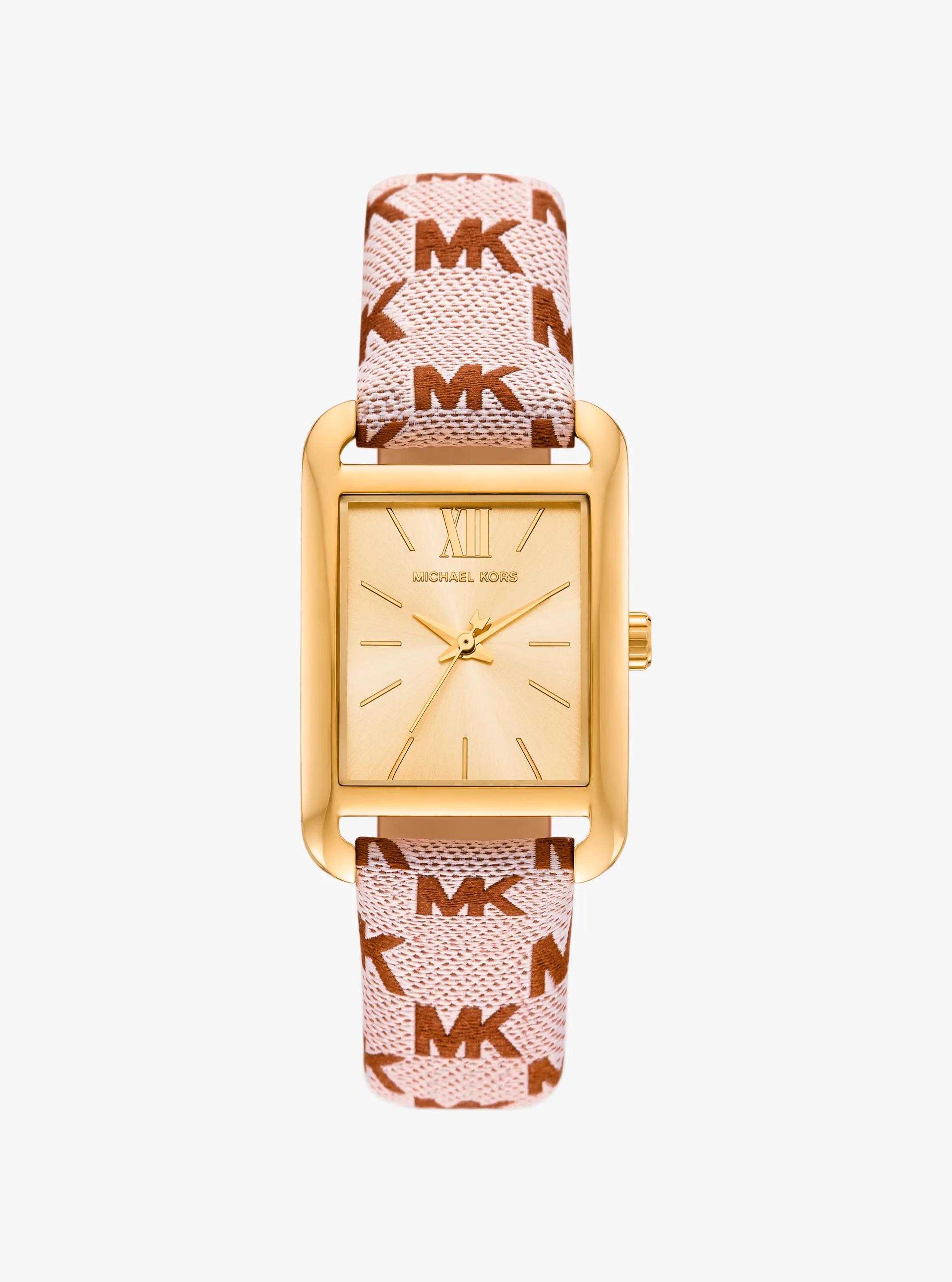 Montre Monroe en jacquard de ton or &agrave; logo in LUGGAGE | Michael Kors