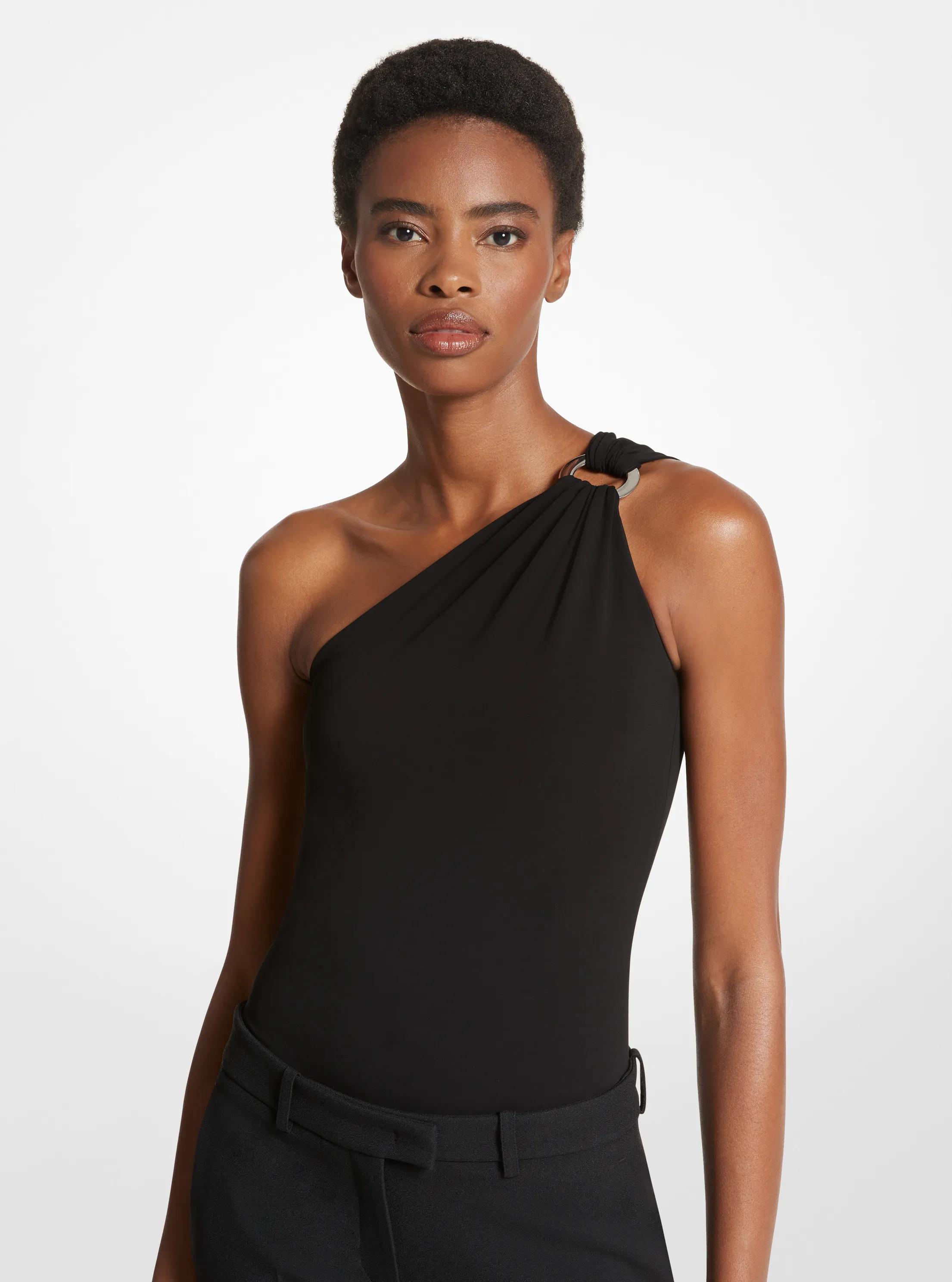 Body de punto liso mate con un hombro descubierto in NEGRO | Michael Kors