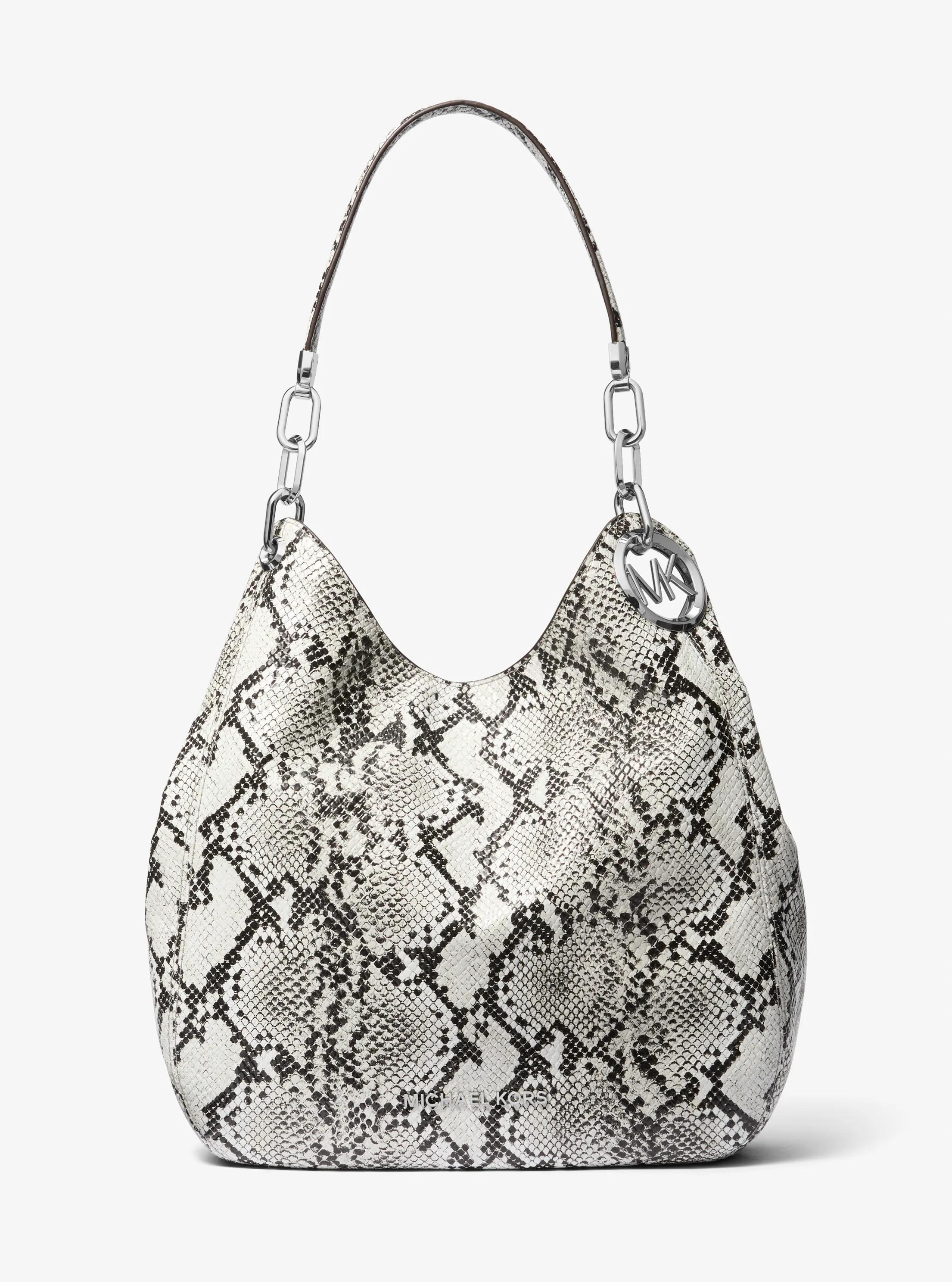 Bolso de hombro Lillie grande de piel con grabado de serpiente in ALUMINIO | Michael Kors