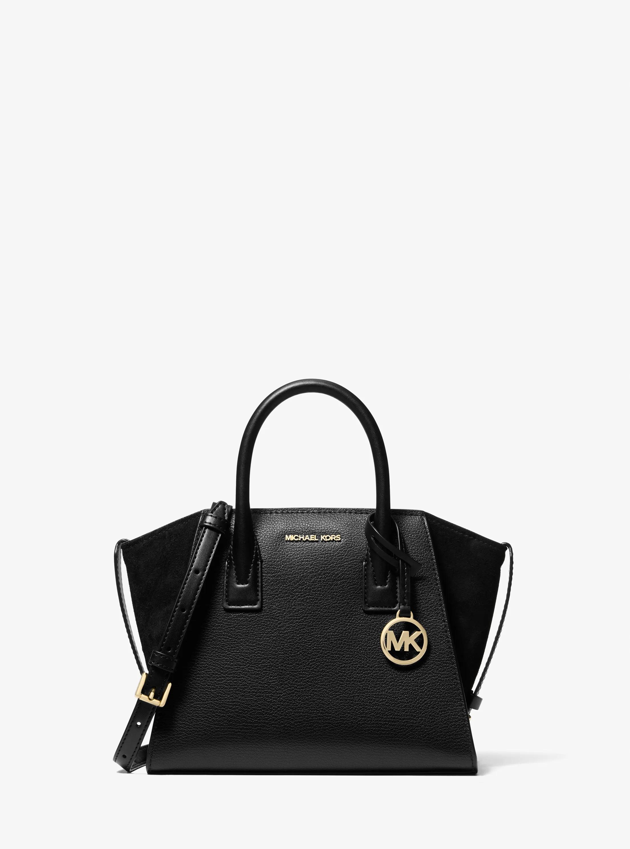 Avril Small Pebbled Leather Satchel in BLACK | Michael Kors