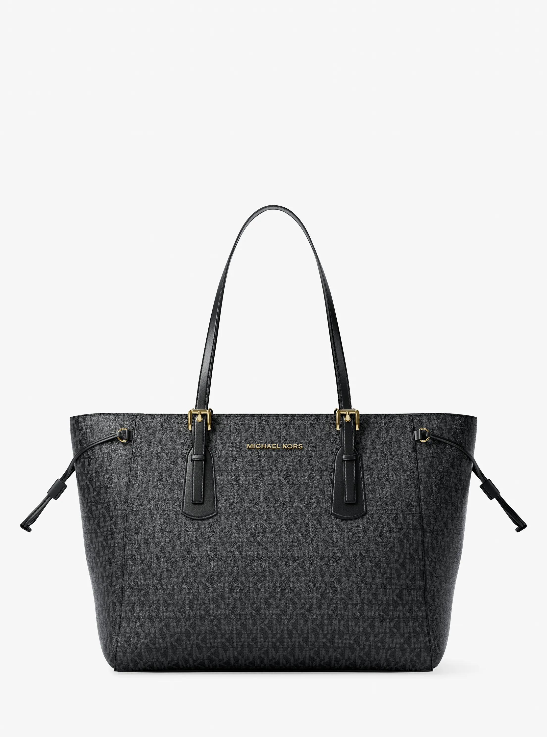 Voyager Large Signature Logo Top-Zip Tote Bag in BLACK | Michael Kors