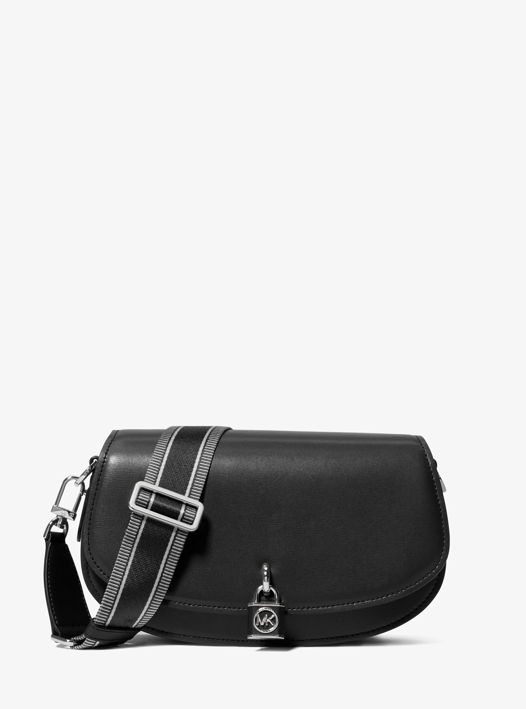 Mila Medium Leather Messenger Bag in BLACK | Michael Kors