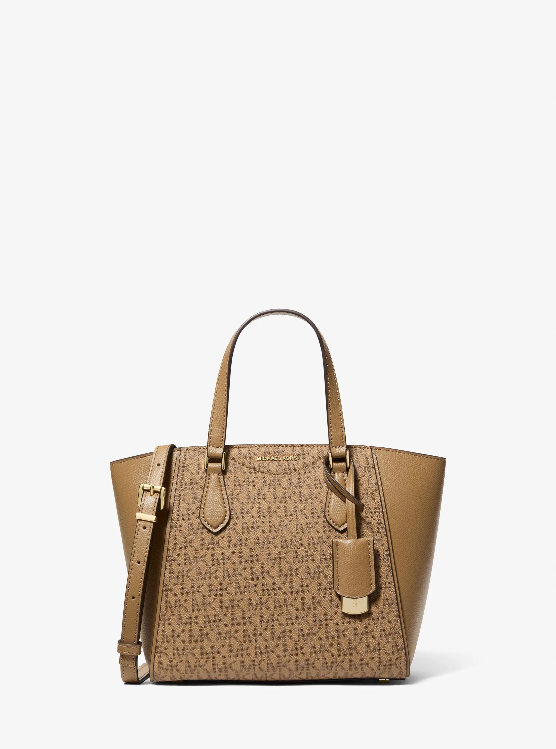 Taryn Small Signature Logo and Leather Convertible Crossbody Bag in HUSK | Michael Kors