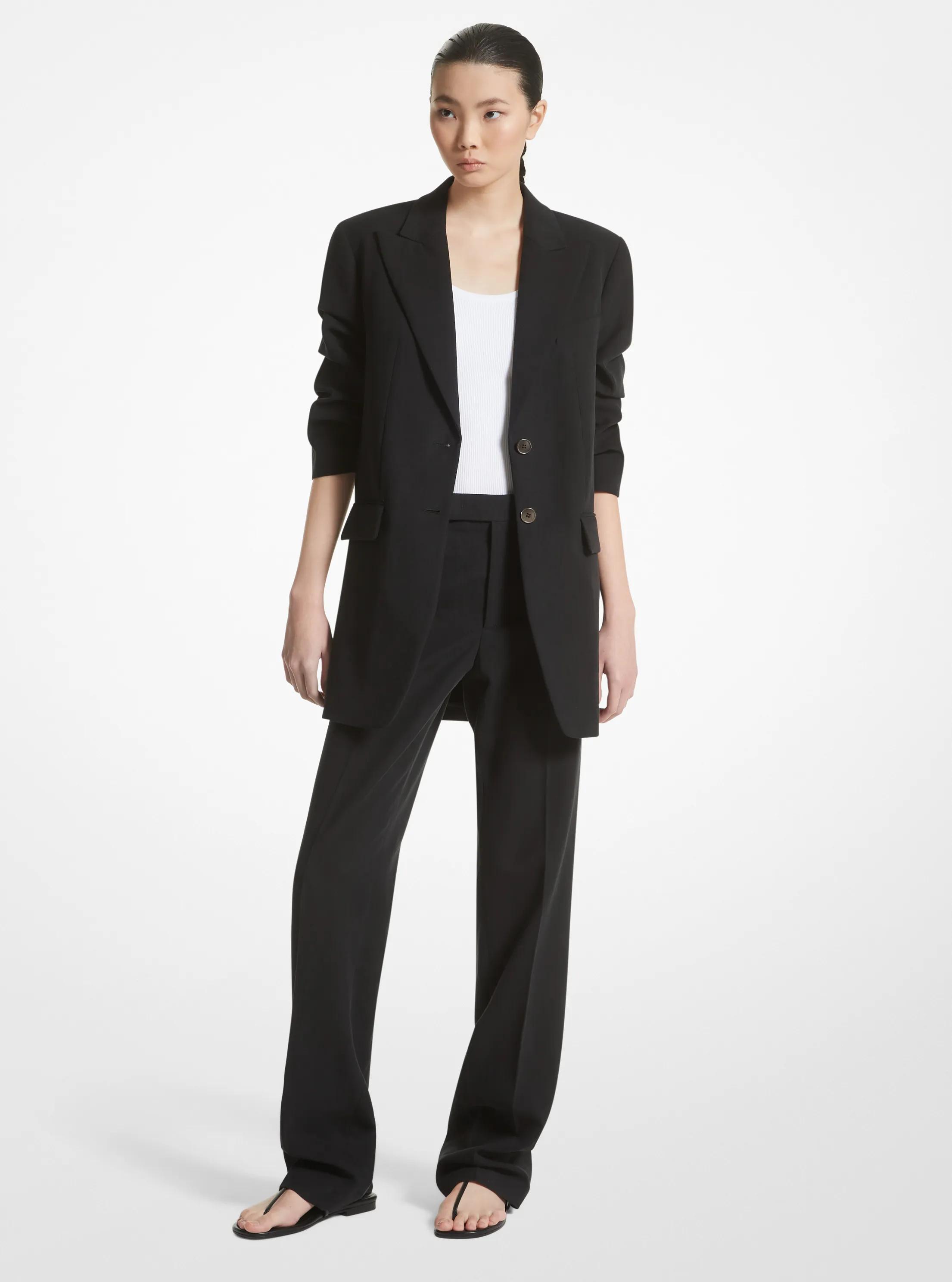 Linen Crushed-Sleeve Boyfriend Blazer in BLACK | Michael Kors