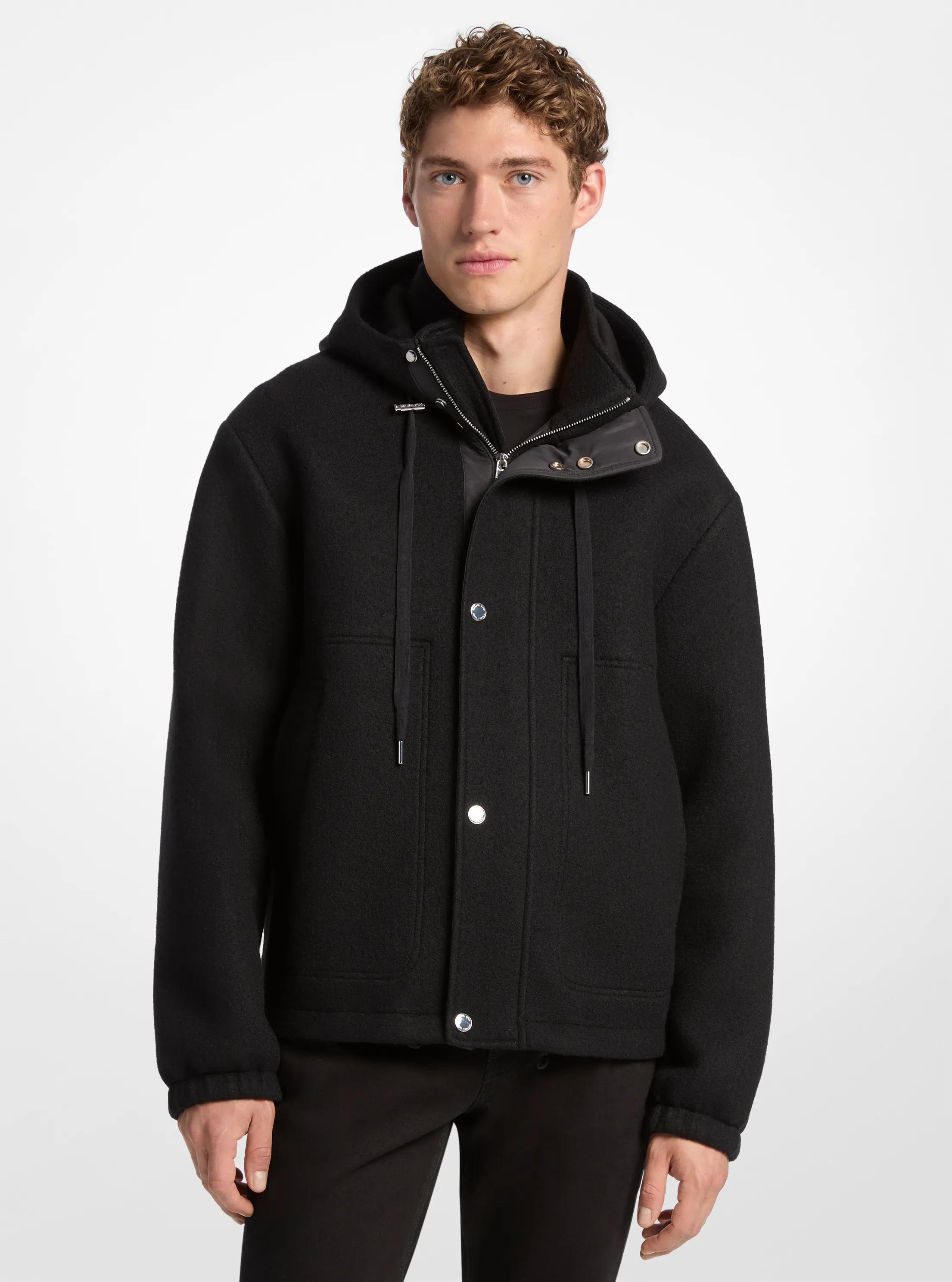 Wool Blend Hooded Jacket in BLACK | Michael Kors