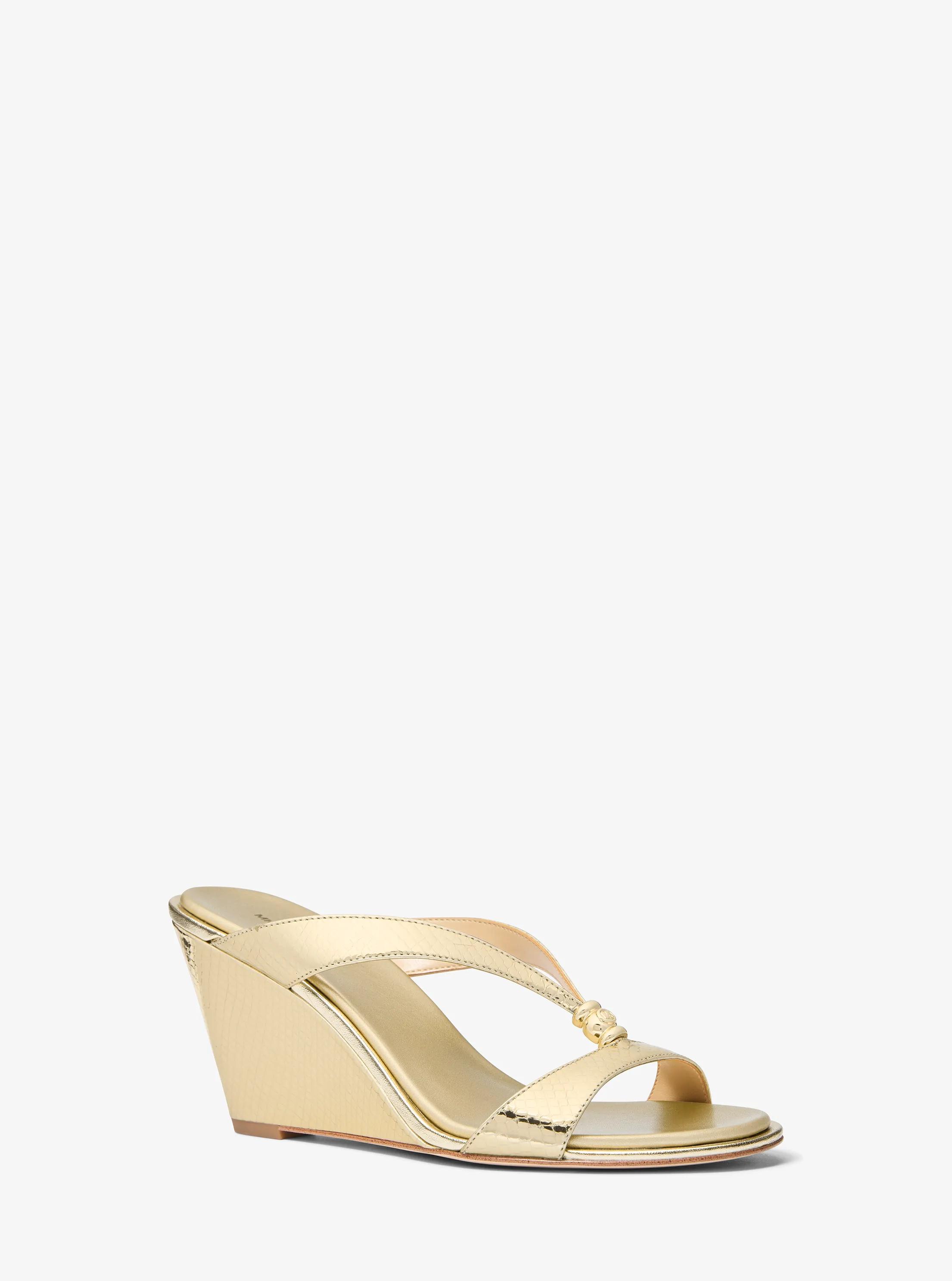 Cherie Metallic Snake Embossed Leather Wedge Sandal  in PALE GOLD | Michael Kors