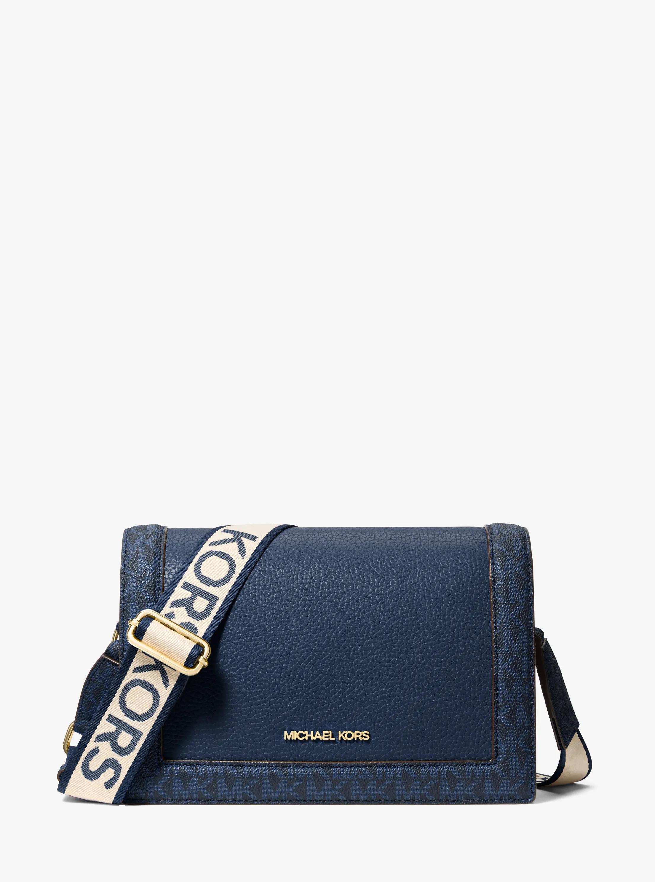 Borsa a tracolla Jet Set grande in pelle martellata e stampa logo in NAVY | Michael Kors