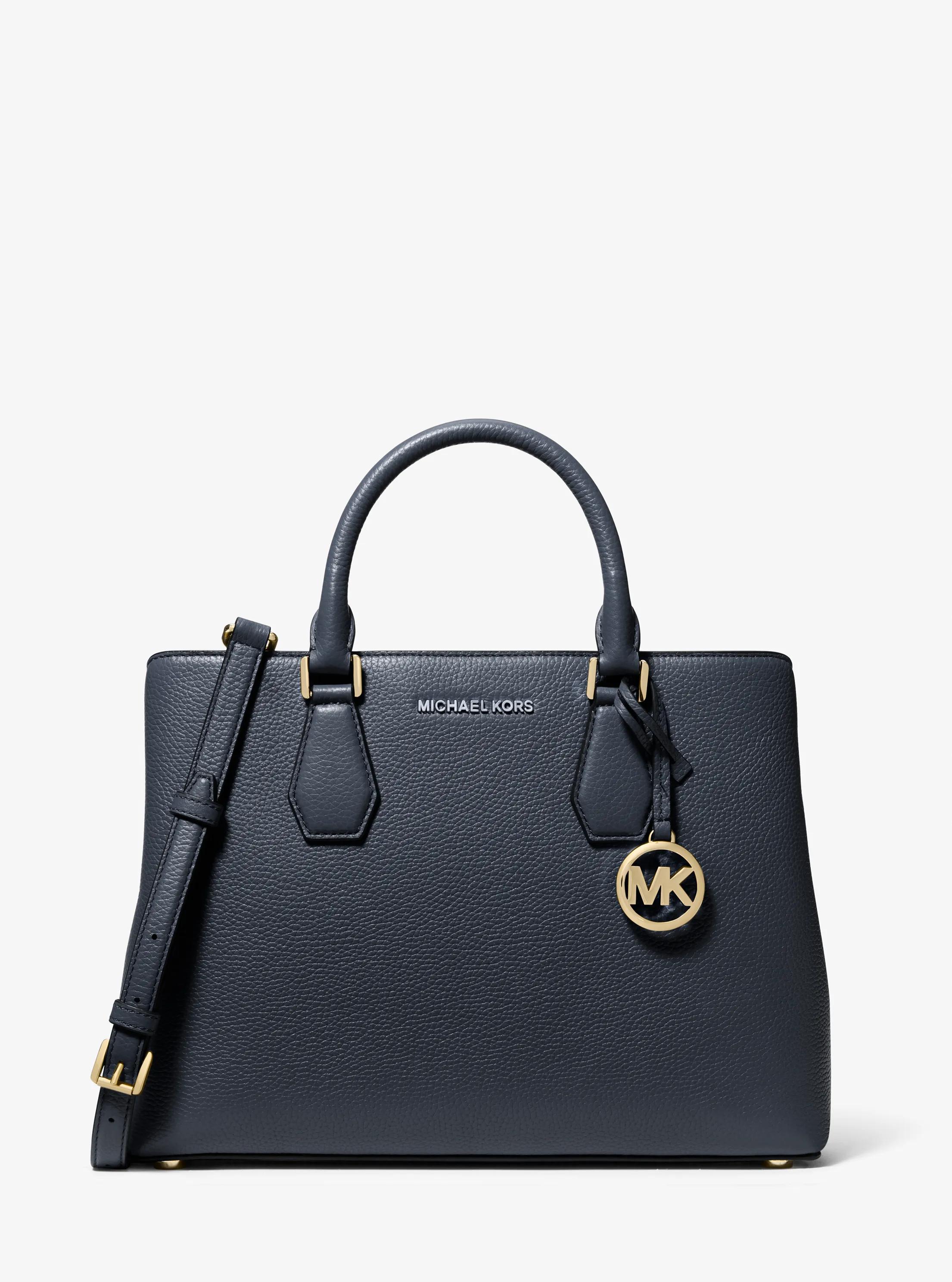 Camille Large Pebbled Leather Satchel in NAVY | Michael Kors