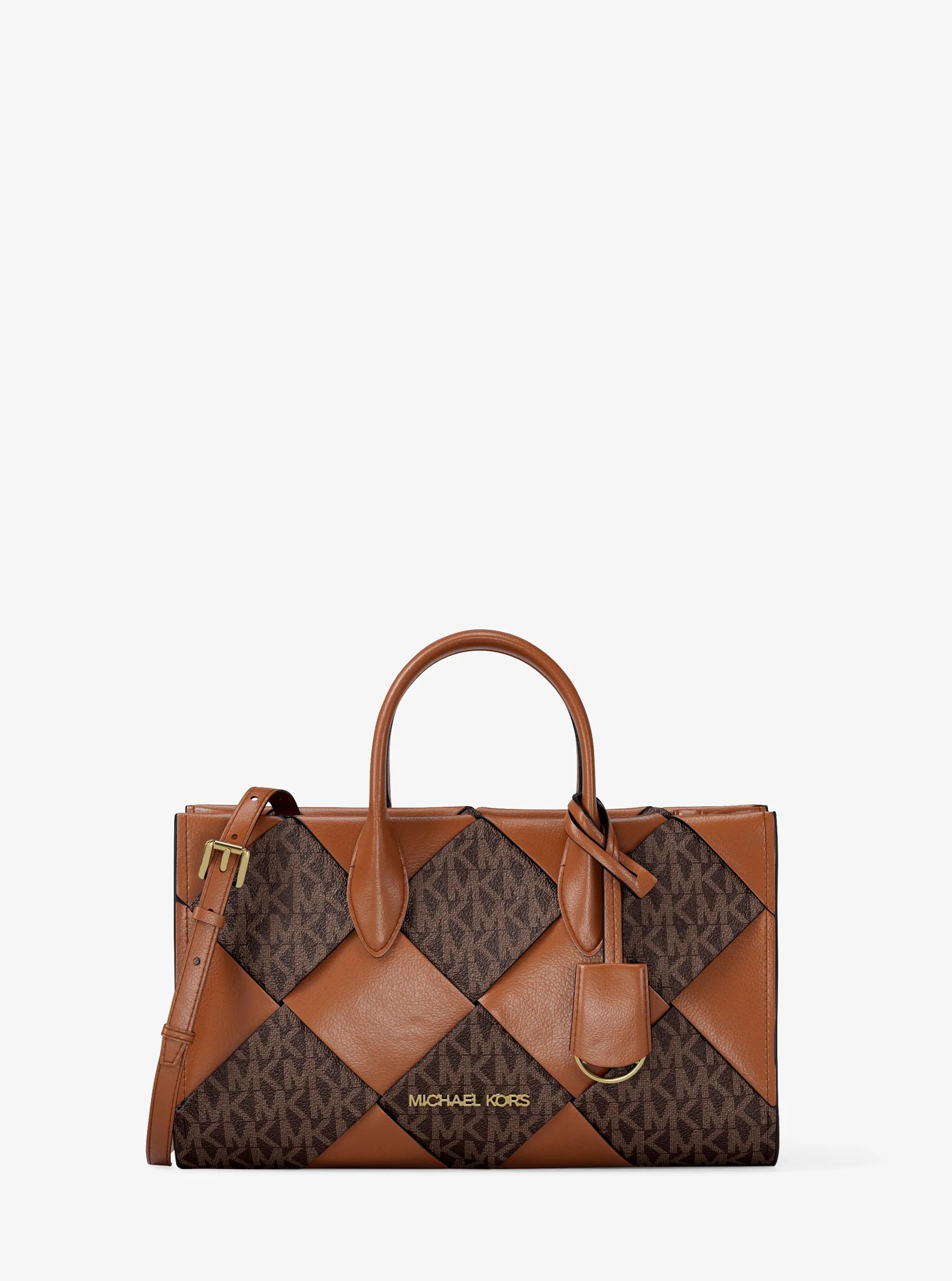 Mirella Small Woven Signature Logo Satchel in LUGGAGE | Michael Kors