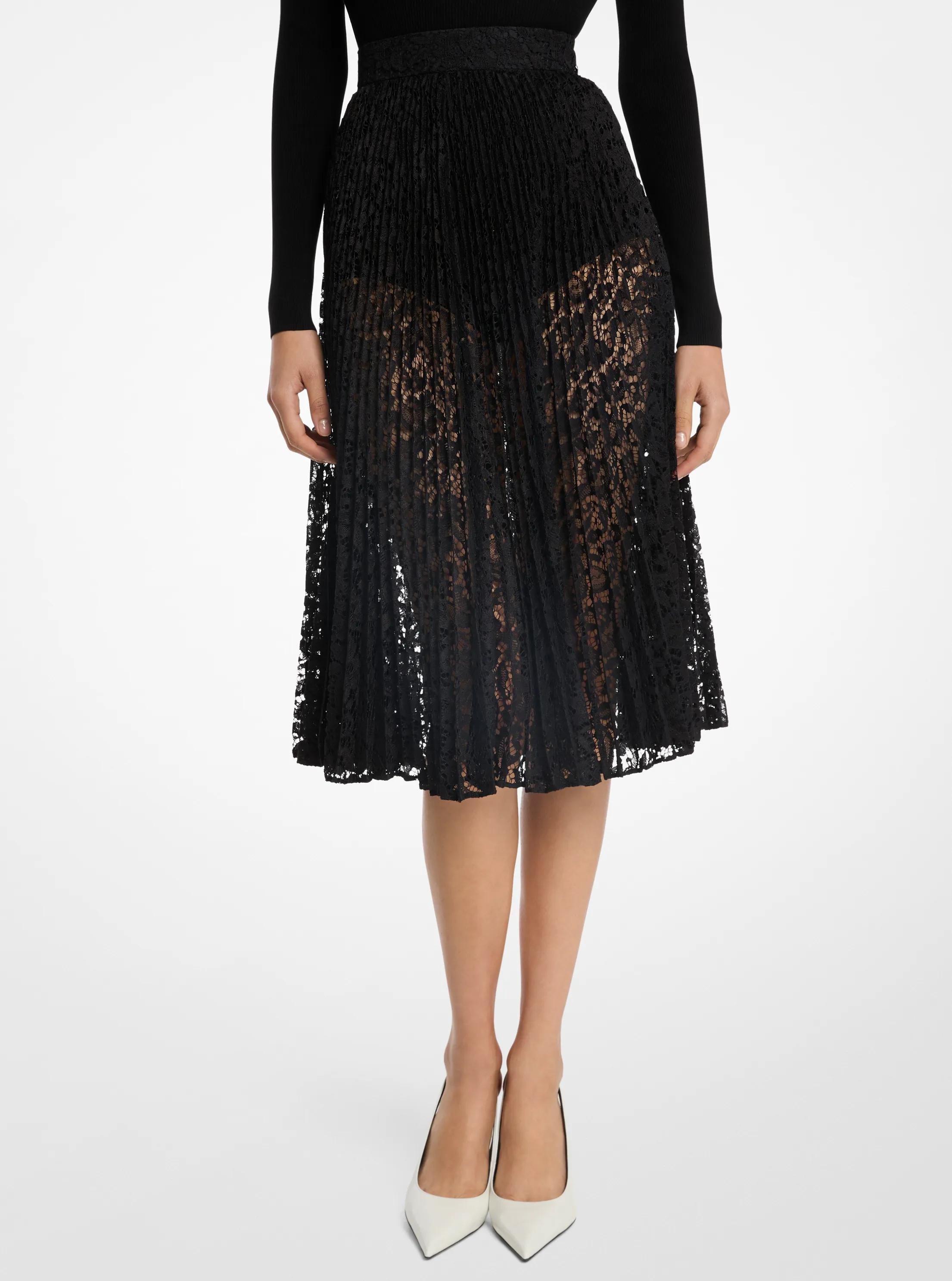 Floral Lace Pleated Skirt in BLACK | Michael Kors