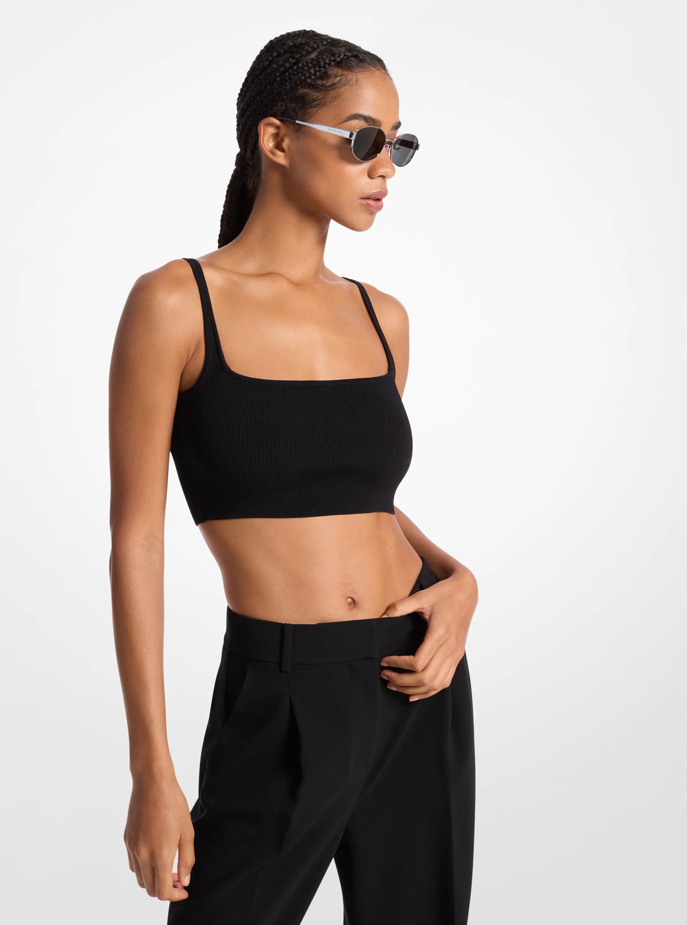 Camiseta de tirantes corta de lana el&aacute;stica in NEGRO | Michael Kors