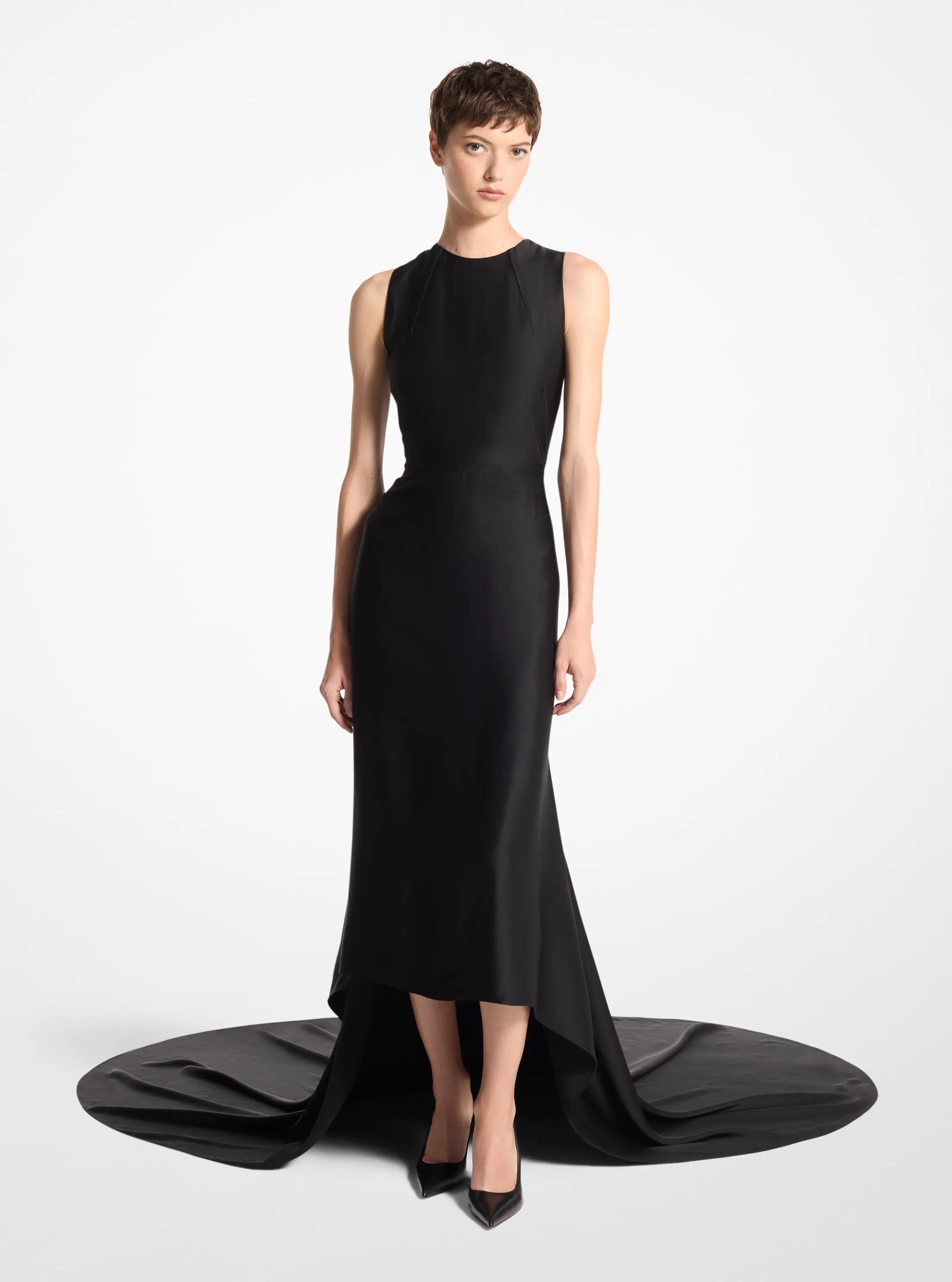 Satin Charmeuse Sheath Gown in BLACK | Michael Kors