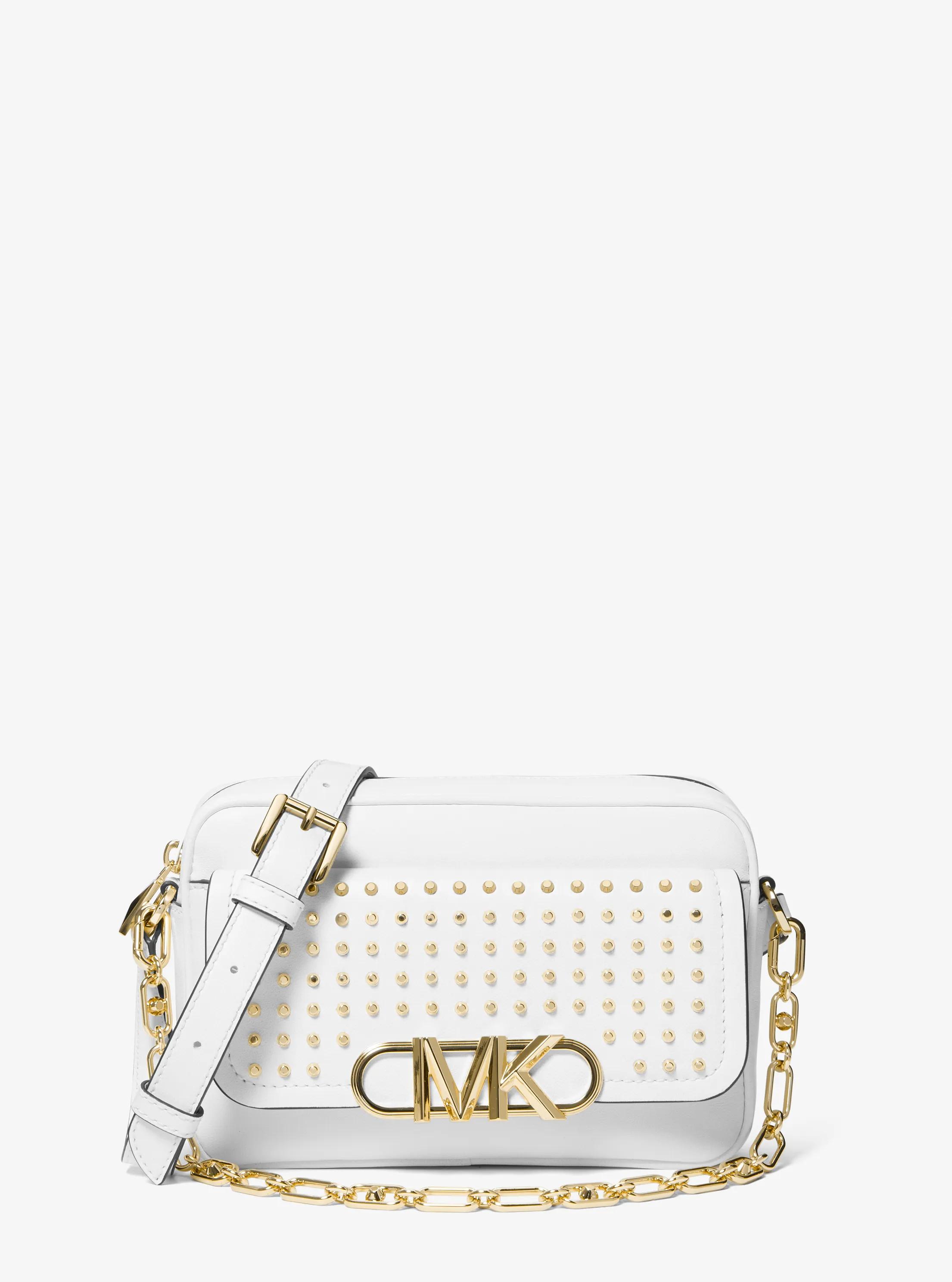 Parker Medium Studded Leather Crossbody Bag in OPTIC WHITE | Michael Kors