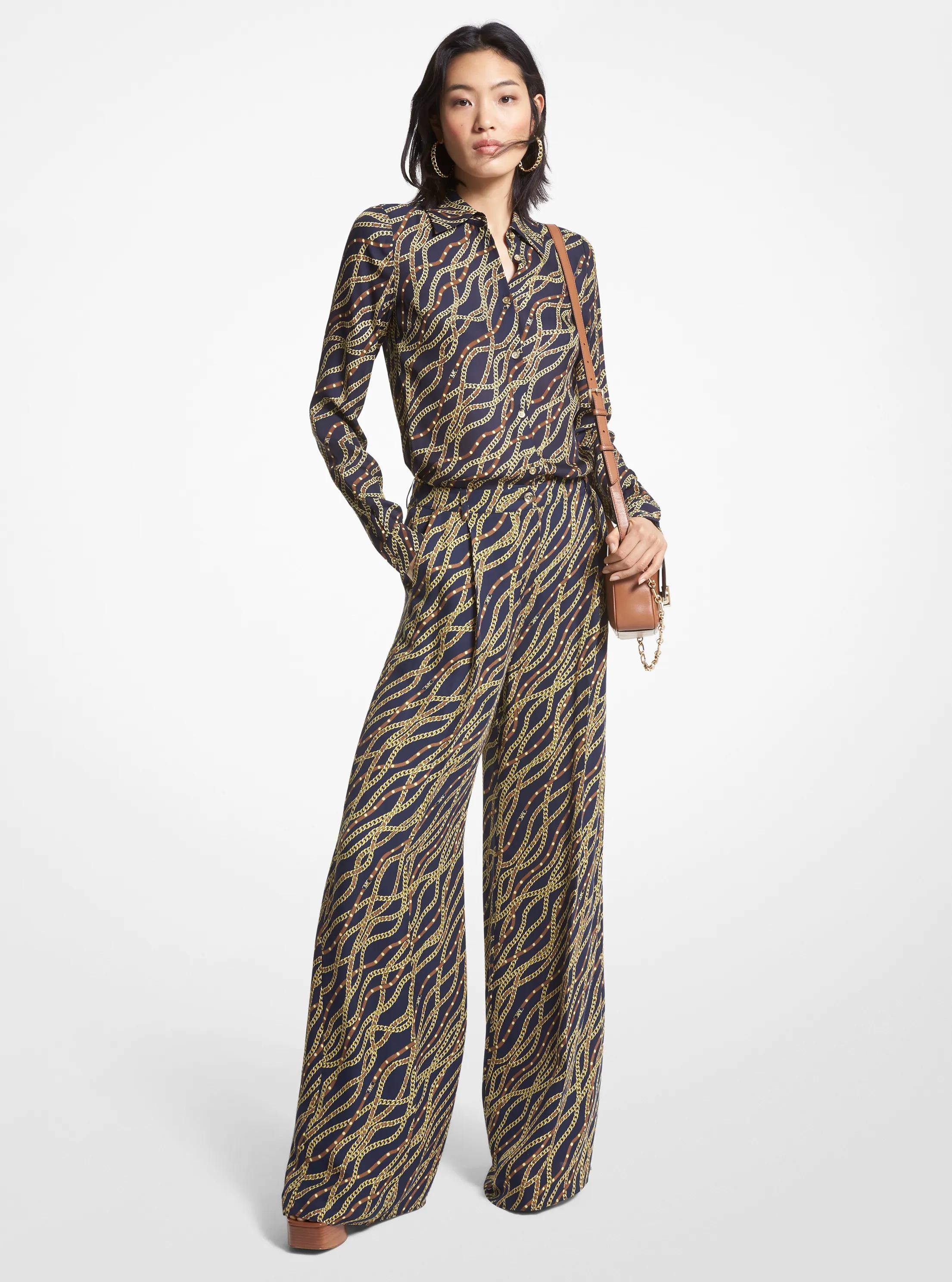 Pantal&oacute;n de pernera ancha de georgette con estampado status in MIDNIGHTBLUE | Michael Kors