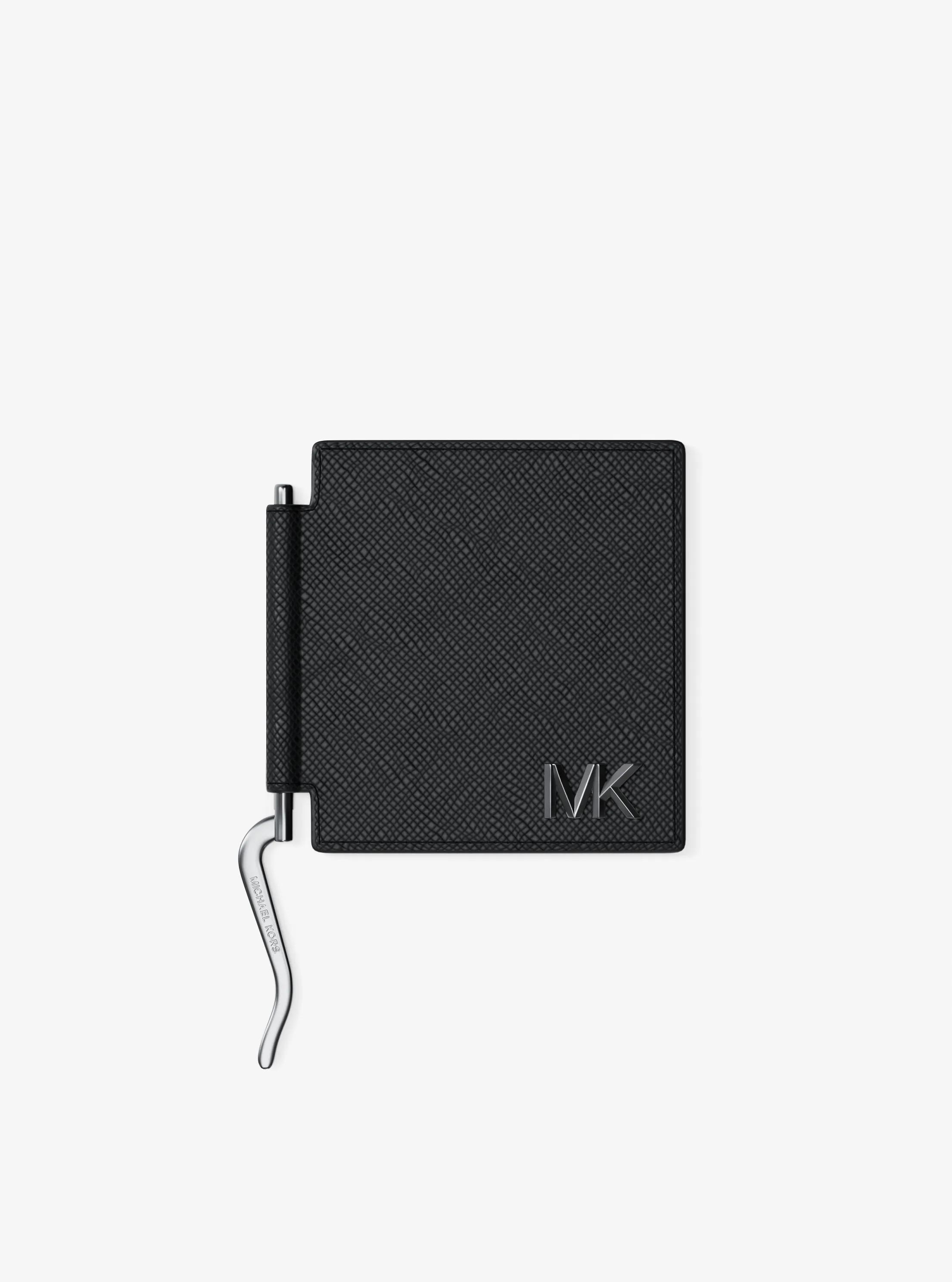 MK Porte-cartes Edison en cuir résistant aux rayures avec pince à billets - Noir - Michael Kors