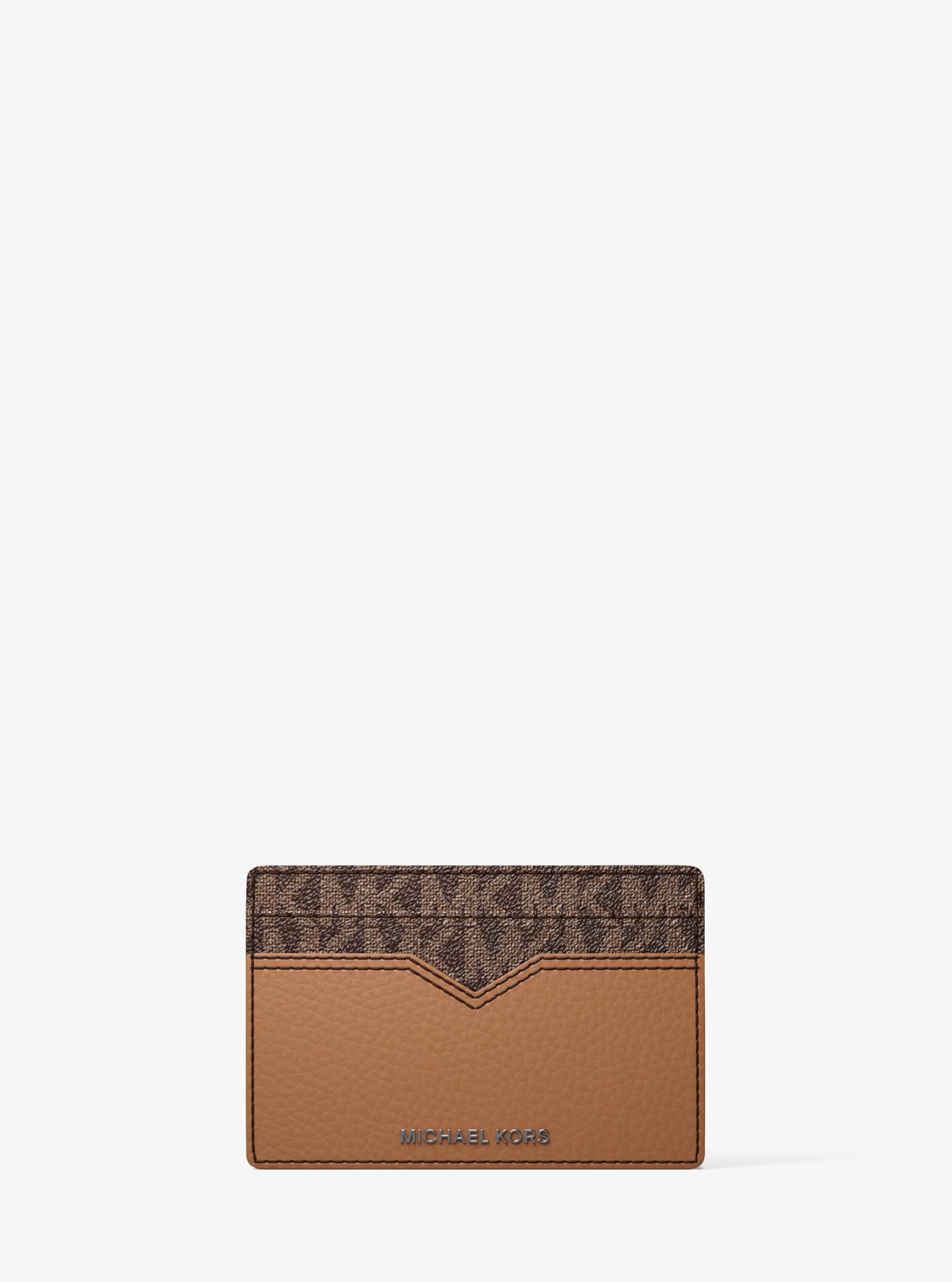 Hudson Pebbled Leather and Signature Logo Money Clip Card Case in LUGGAGE MULTI | Michael Kors