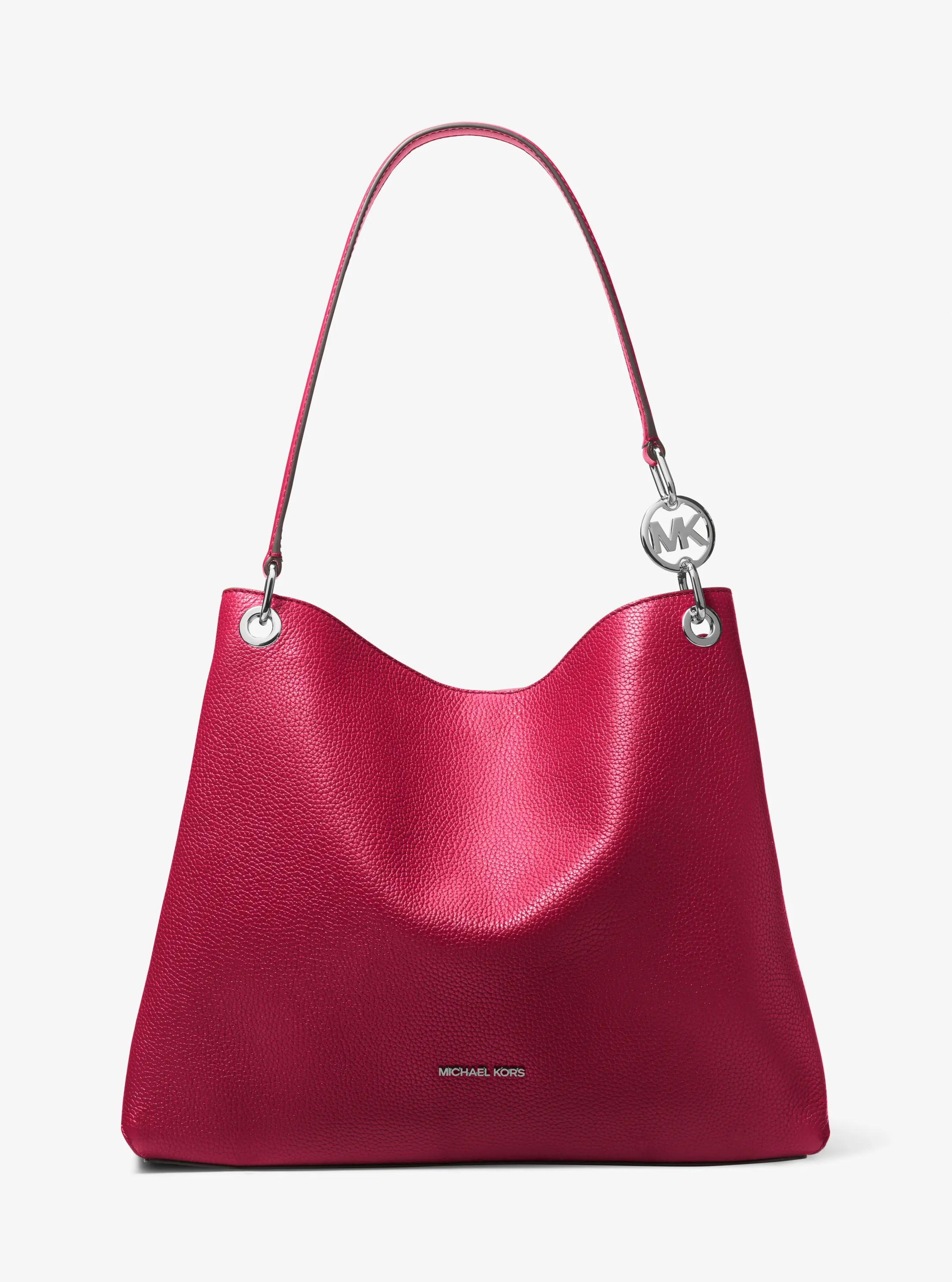 Christina Large Pebbled Leather Shoulder Bag in DK RASPBERRY