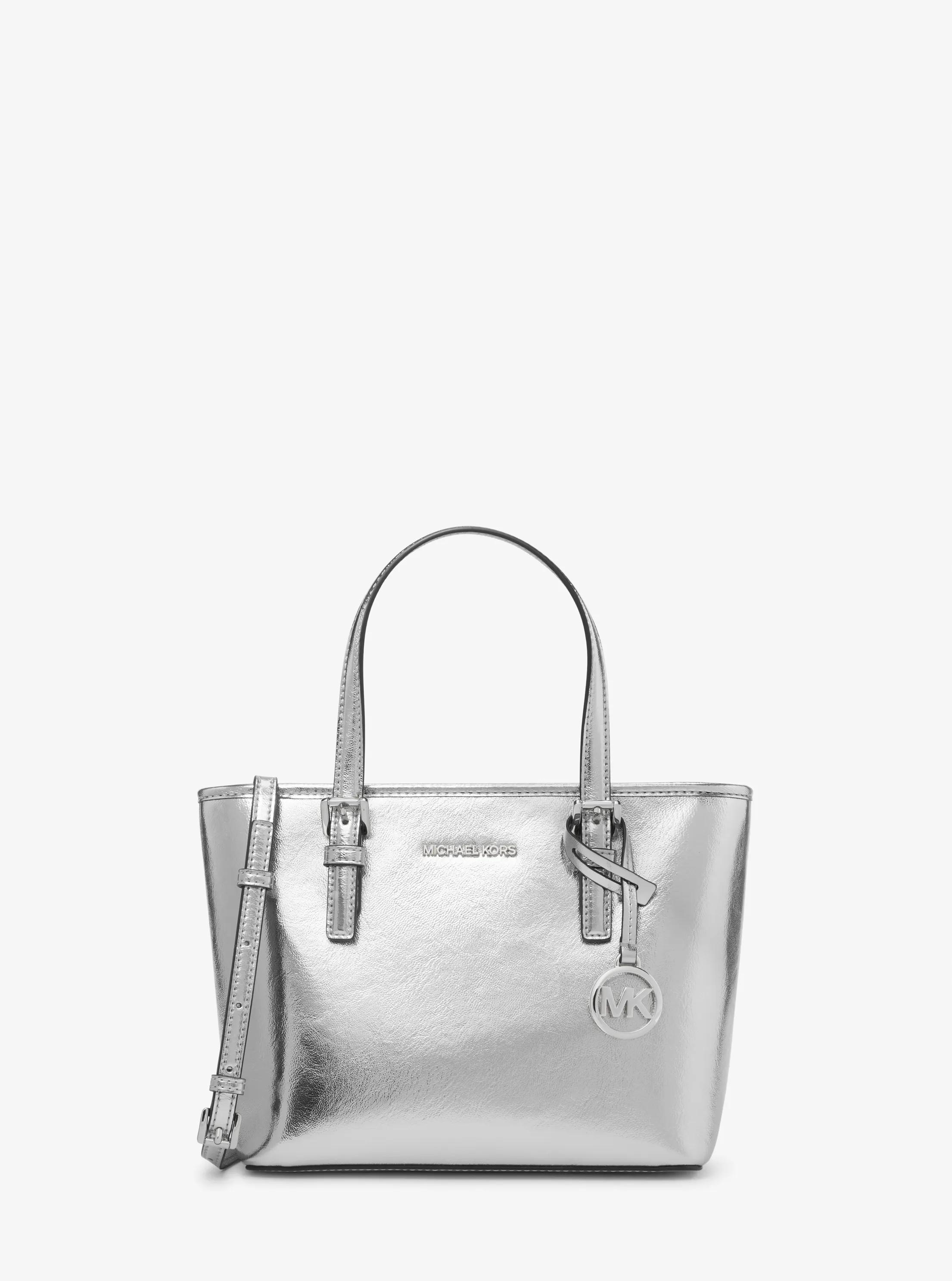 Jet Set Travel Extra-Small Metallic Top-Zip Tote Bag in SILVER | Michael Kors