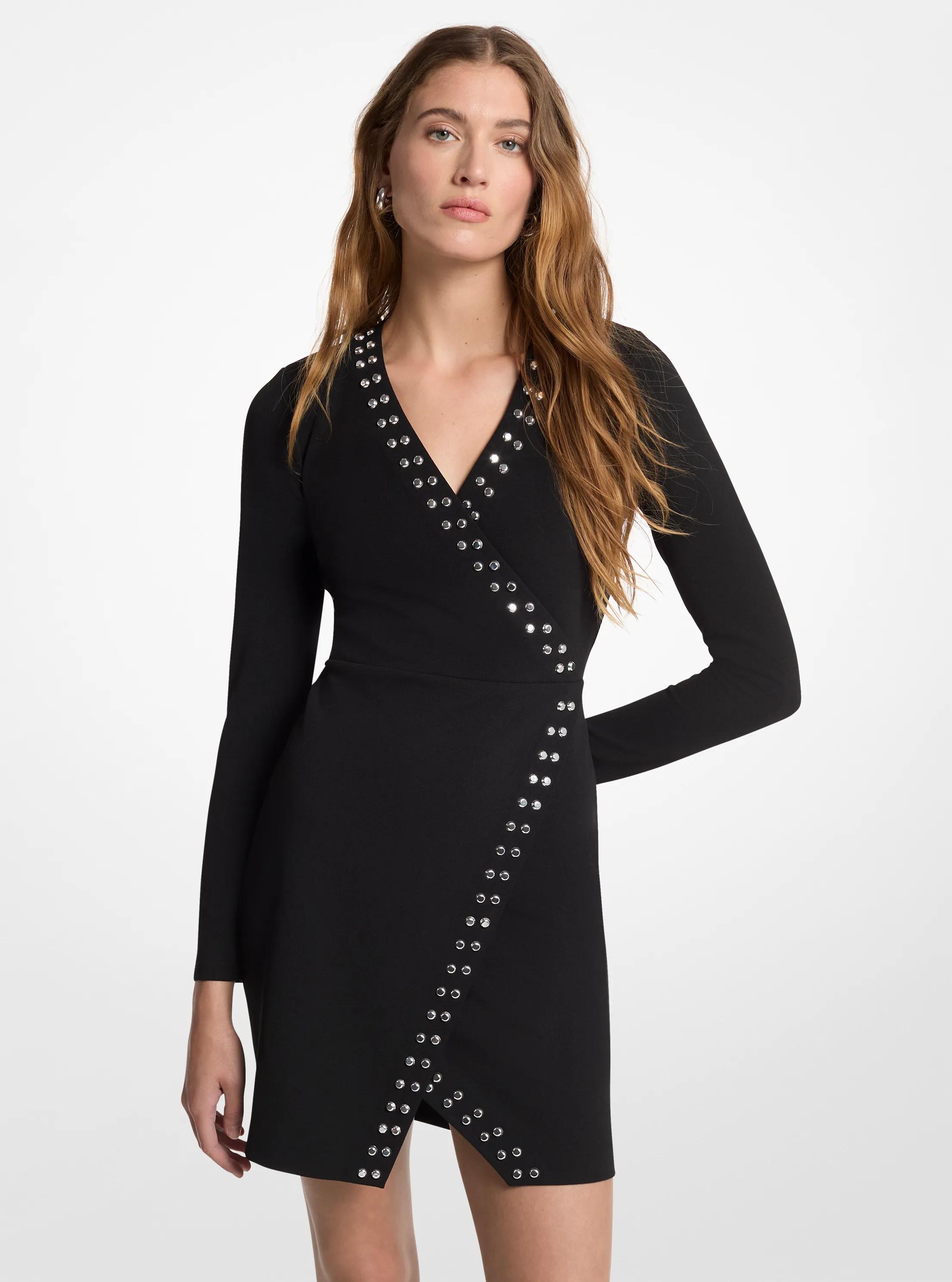 Robe cache-c&oelig;ur &agrave; manches longues et &agrave; clous in NOIR | Michael Kors