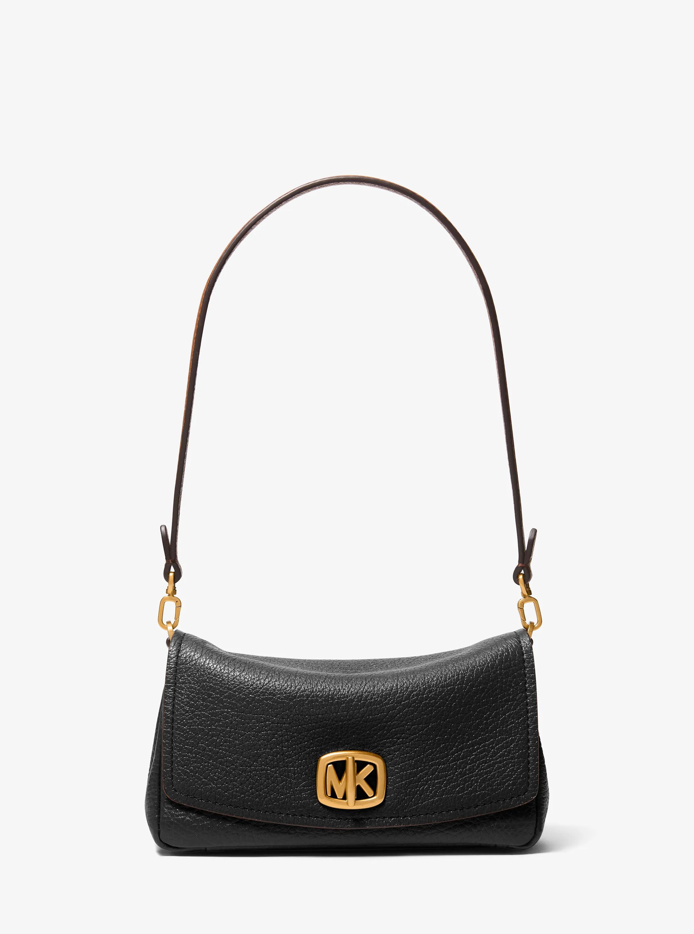Bryant Small Textured Leather Pochette in BLACK | Michael Kors