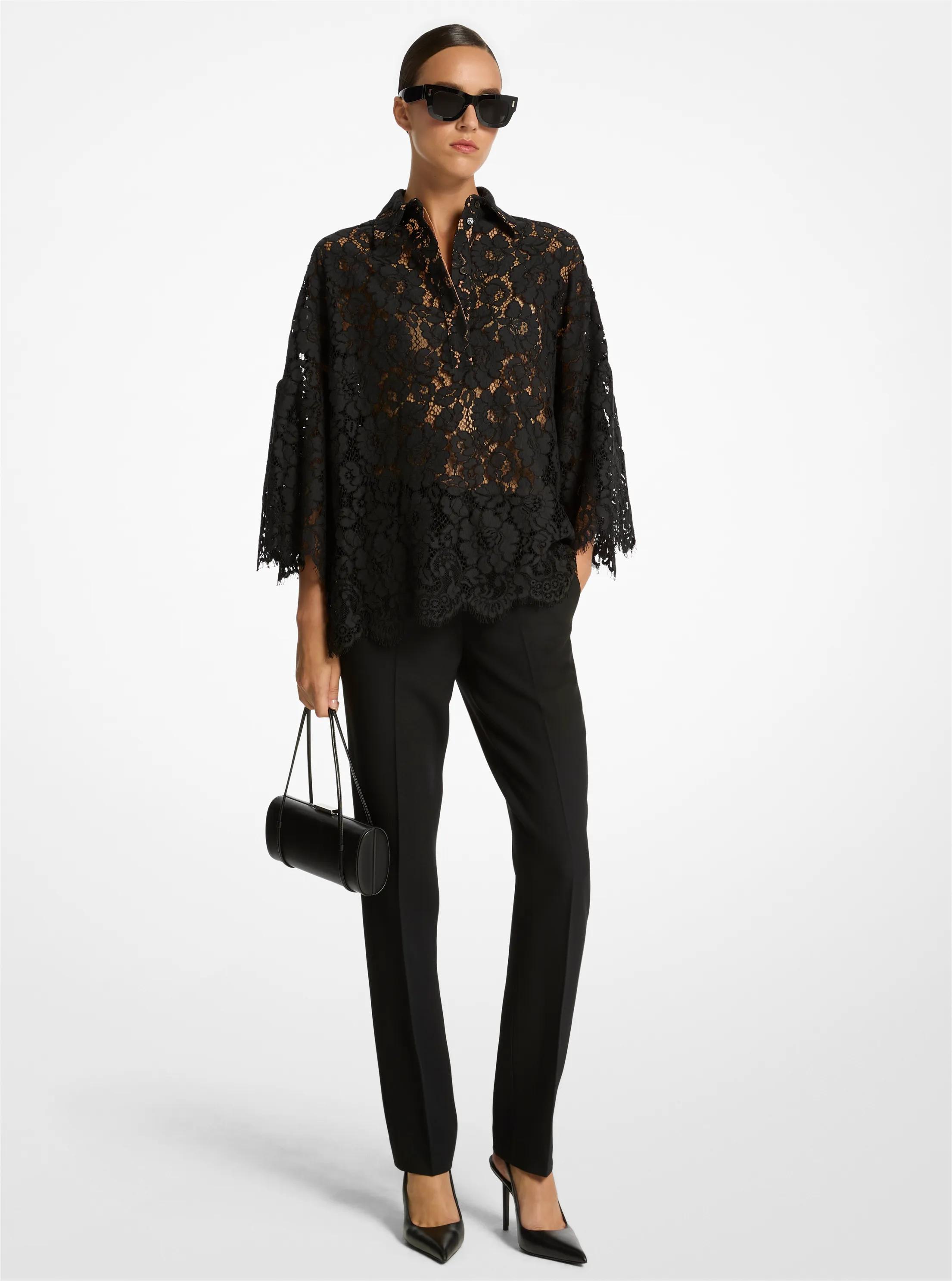 Camisa de encaje floral con mezcla de algod&oacute;n in NEGRO | Michael Kors