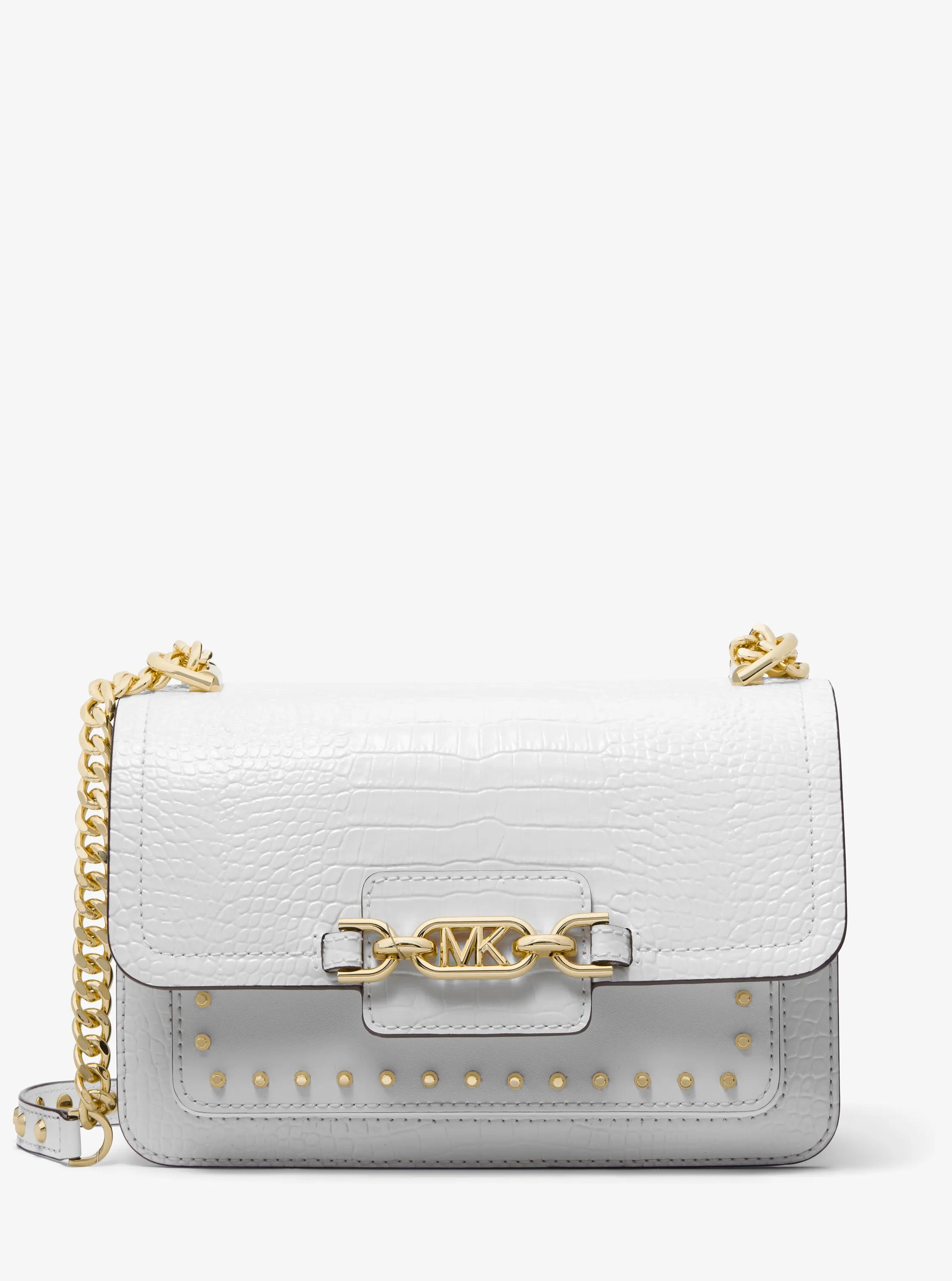 Heather Large Studded Crocodile Embossed Leather Shoulder Bag