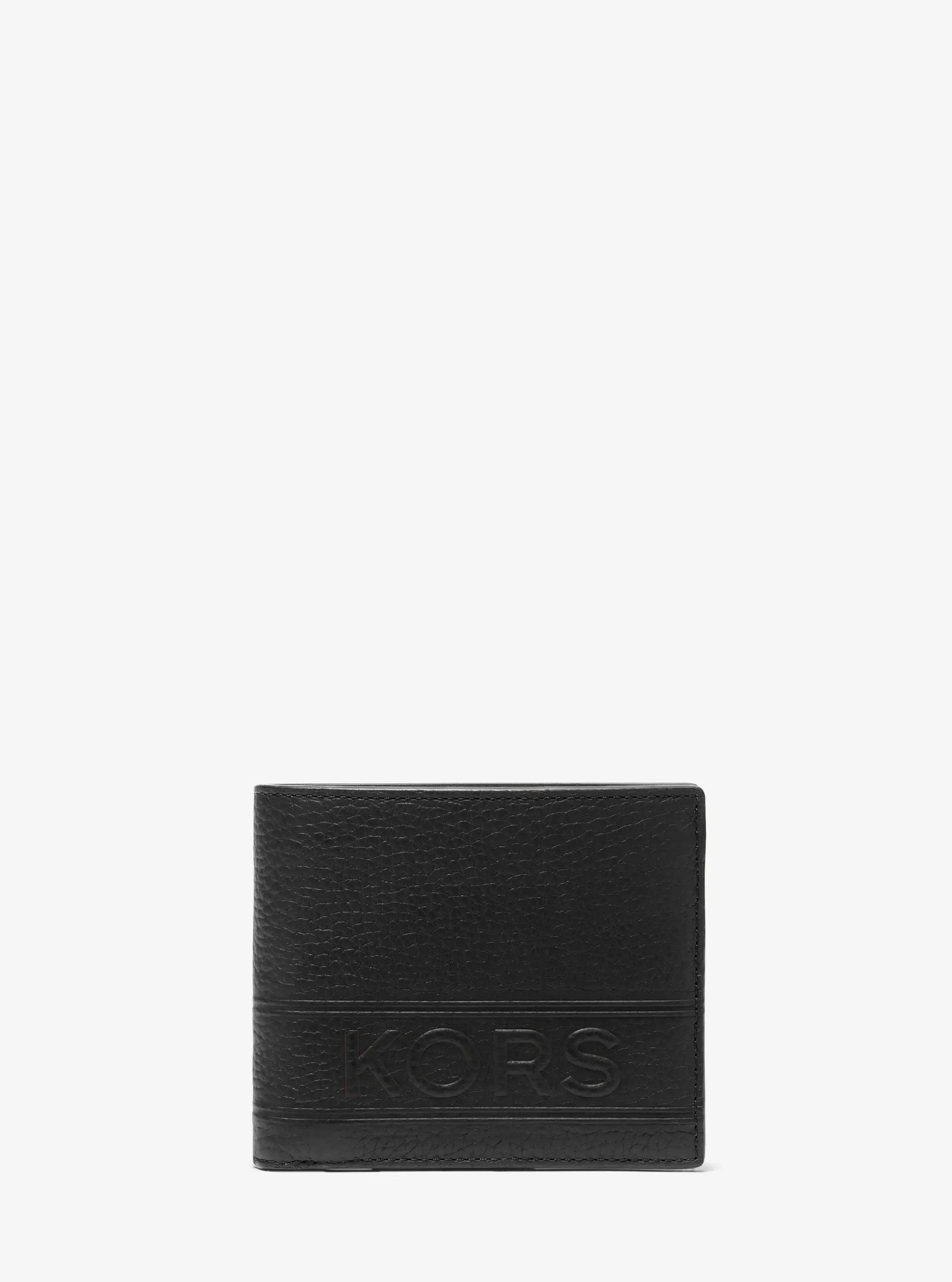 Hudson Pebbled Leather Billfold Wallet With Coin Pouch in BLACK | Michael Kors