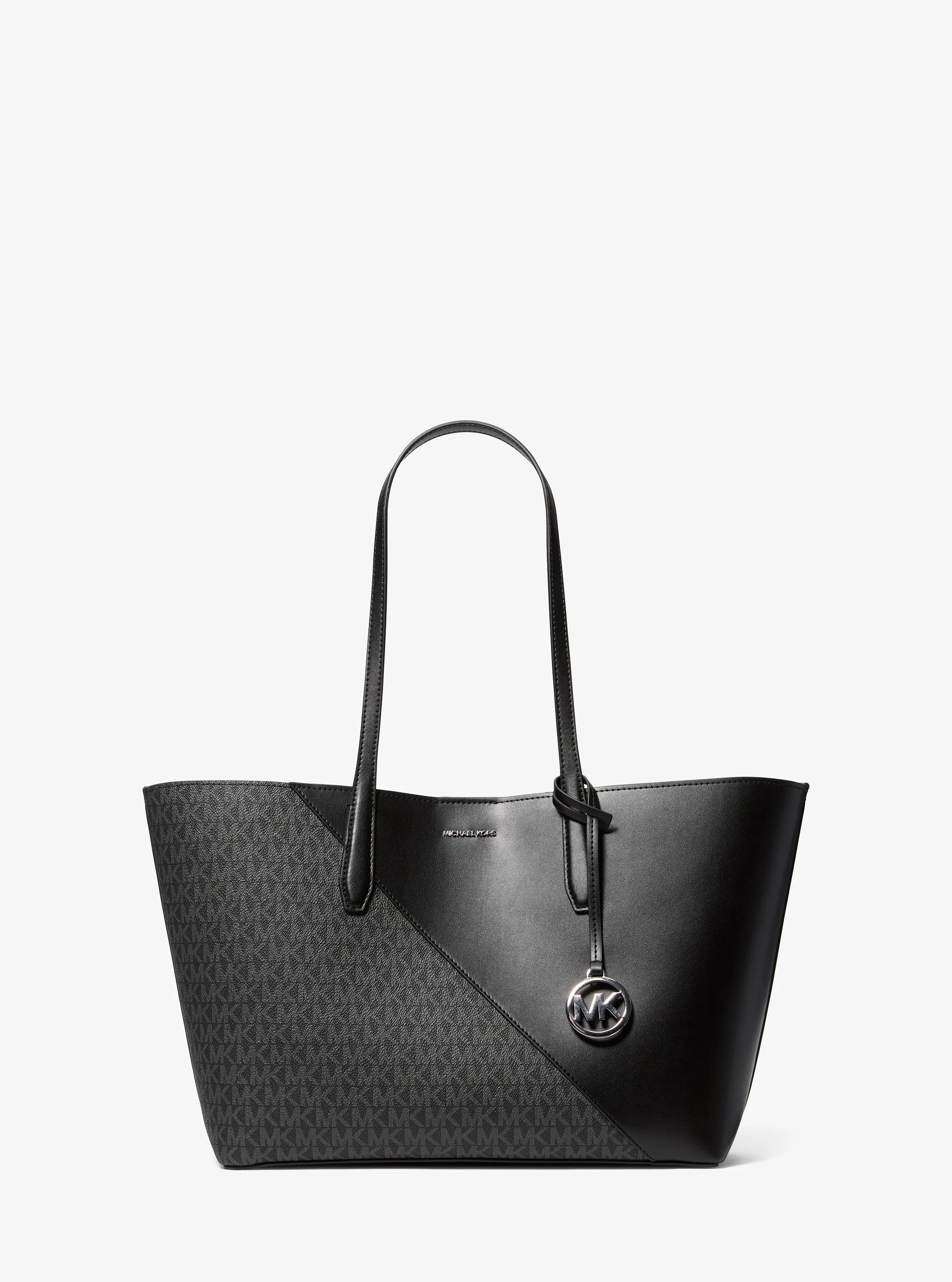 Avalon Medium Signature Logo and Smooth Tote Bag in BLACK | Michael Kors
