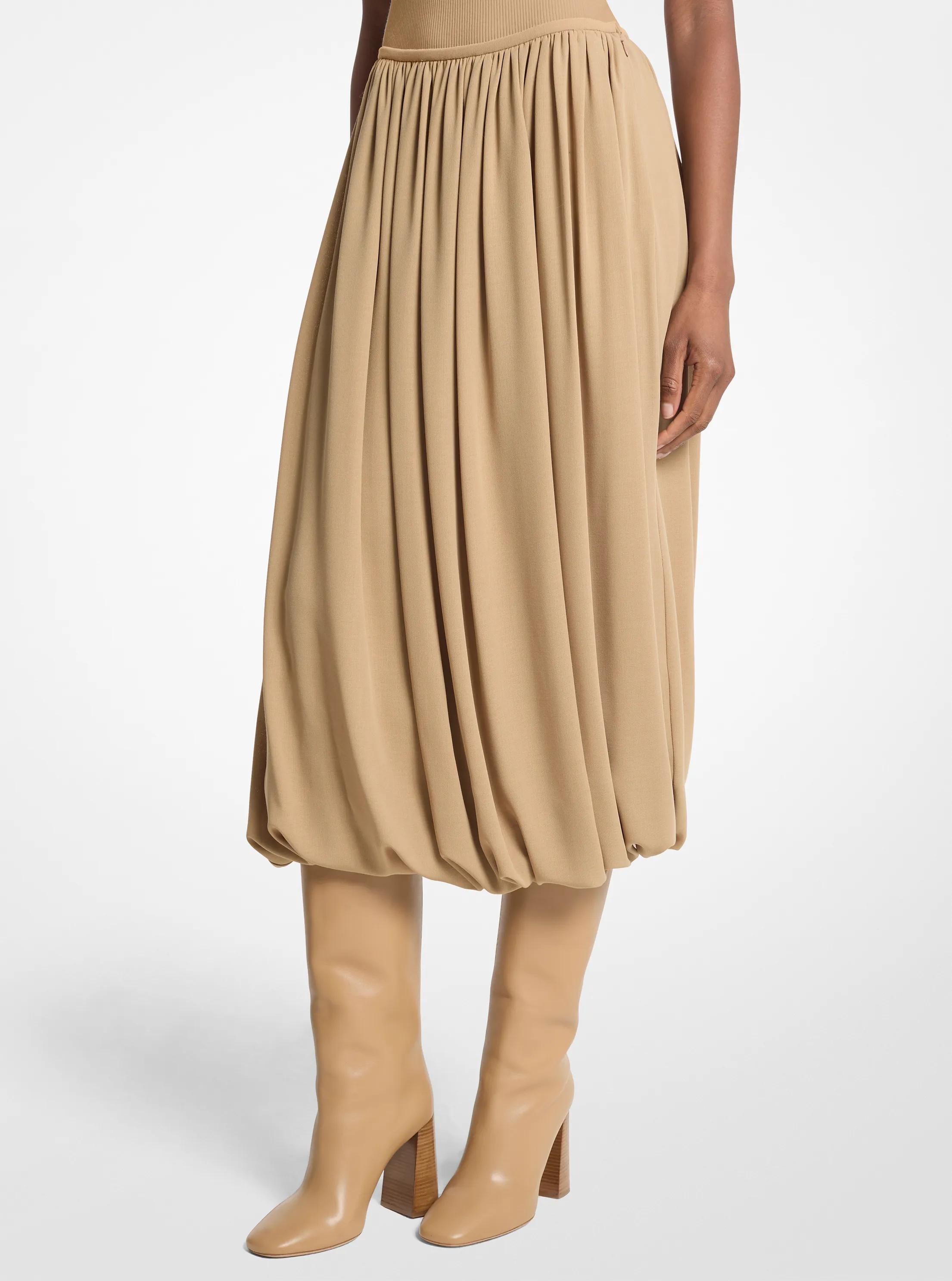 Falda abullonada en crep&eacute; de lana ligero in BEIGE INTENSO | Michael Kors