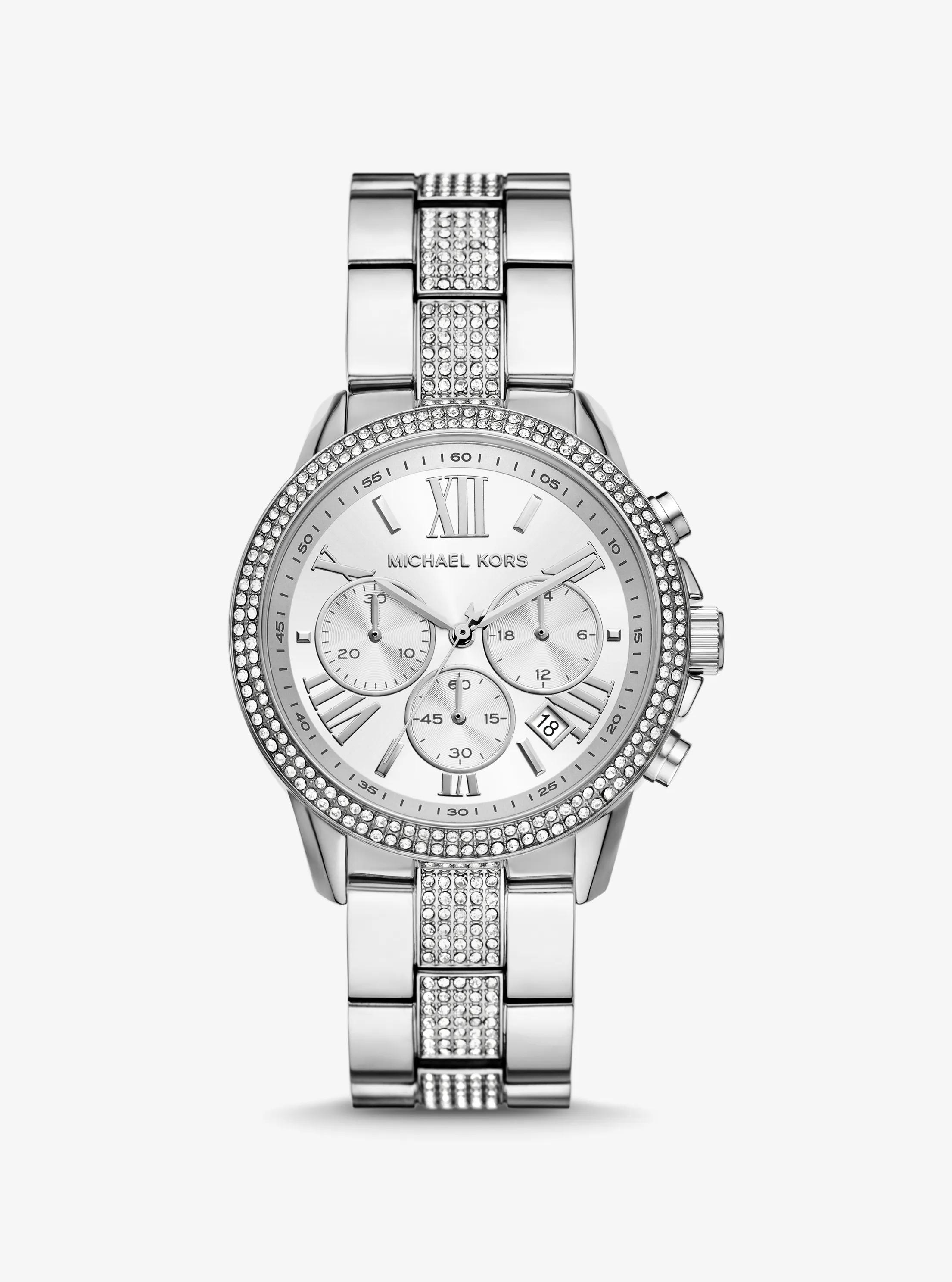 Oversized Brynn Pav&eacute; Silver-Tone Watch