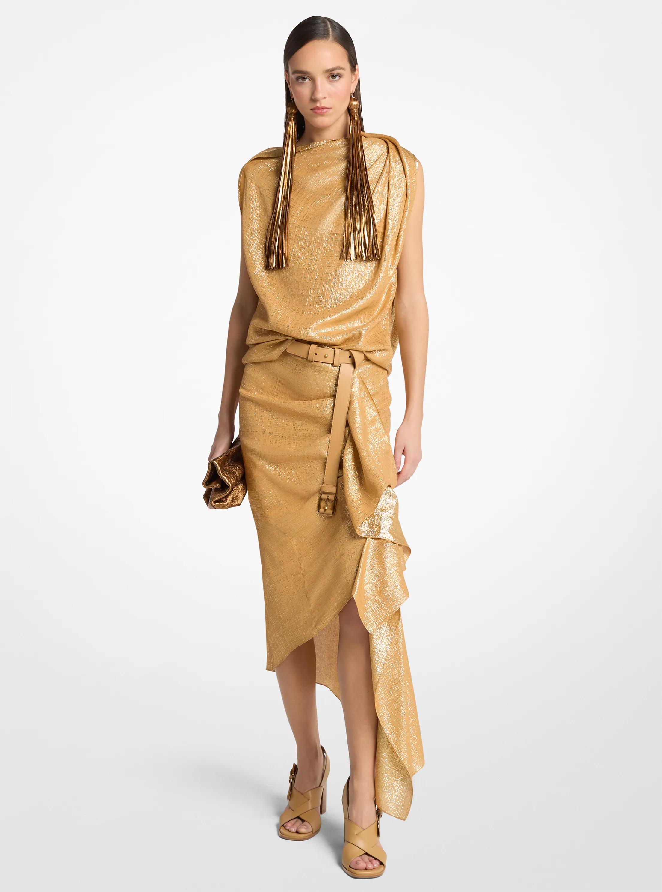 Falda cascada de georgette lam&eacute; en mezcla de seda in ANACARDO/DORADO | Michael Kors
