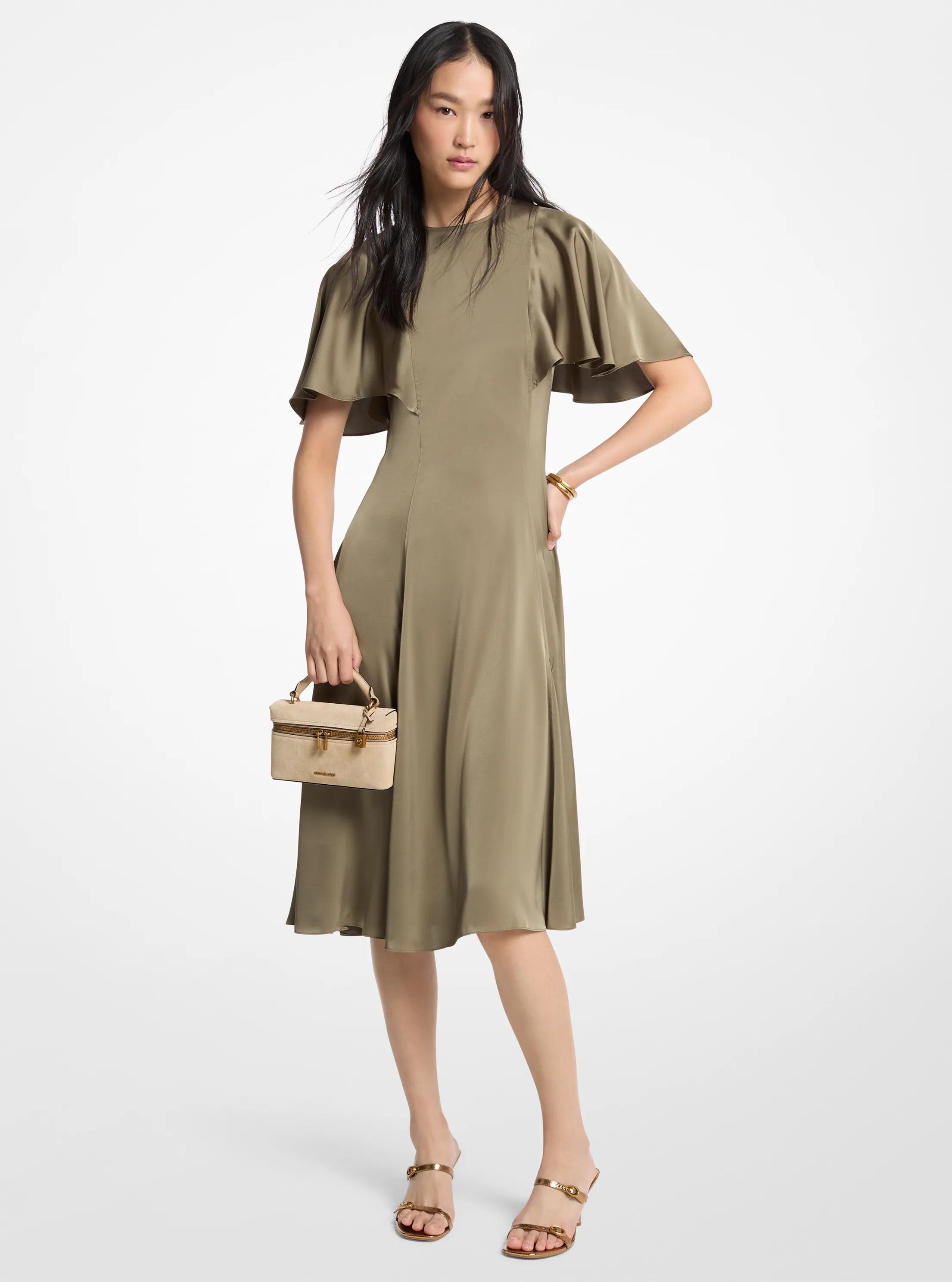 MK Robe mi-longue en satin à manches cape - Vert - Michael Kors