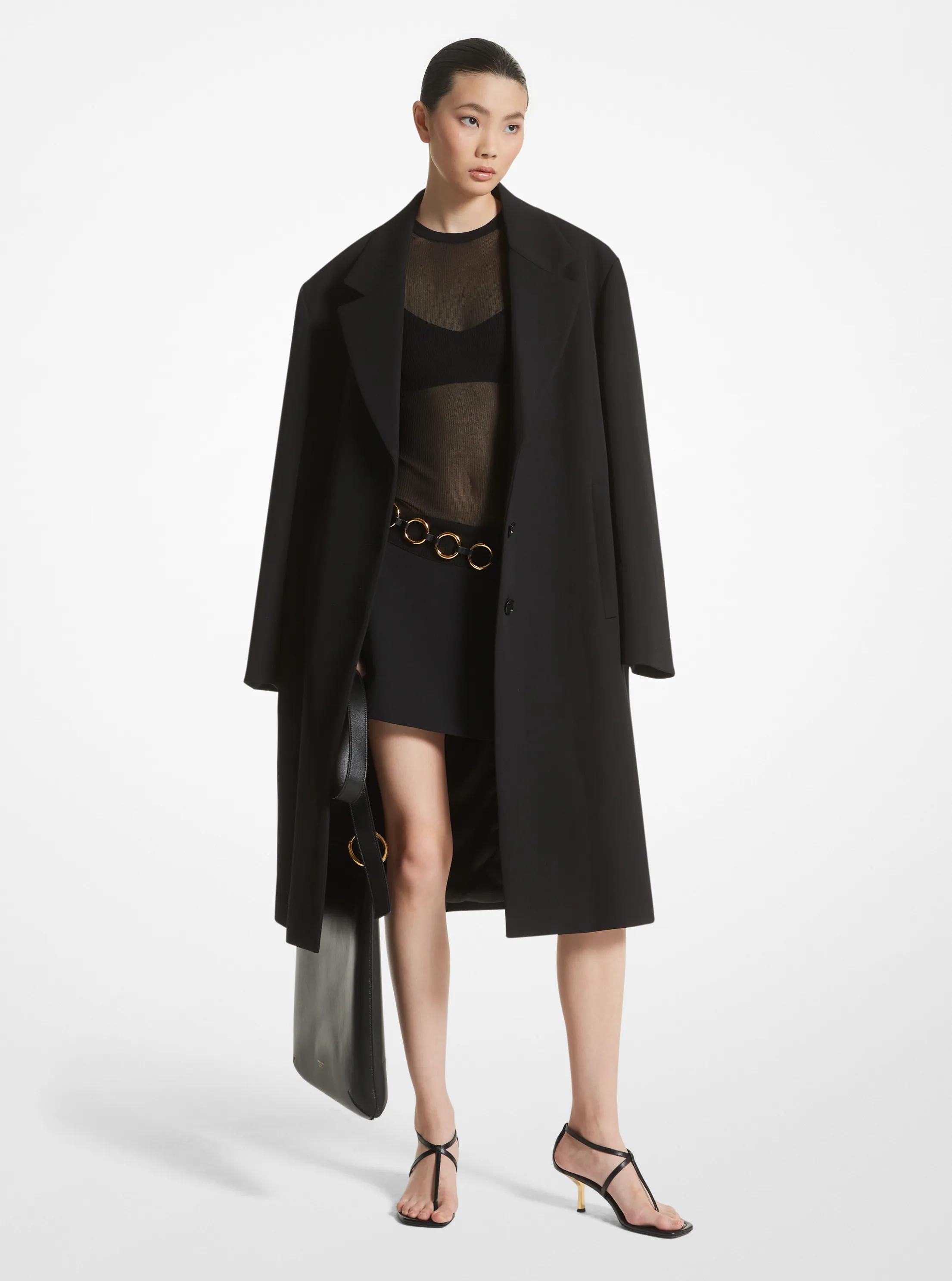 Bonded Wool Blend Gabardine Overcoat in BLACK | Michael Kors