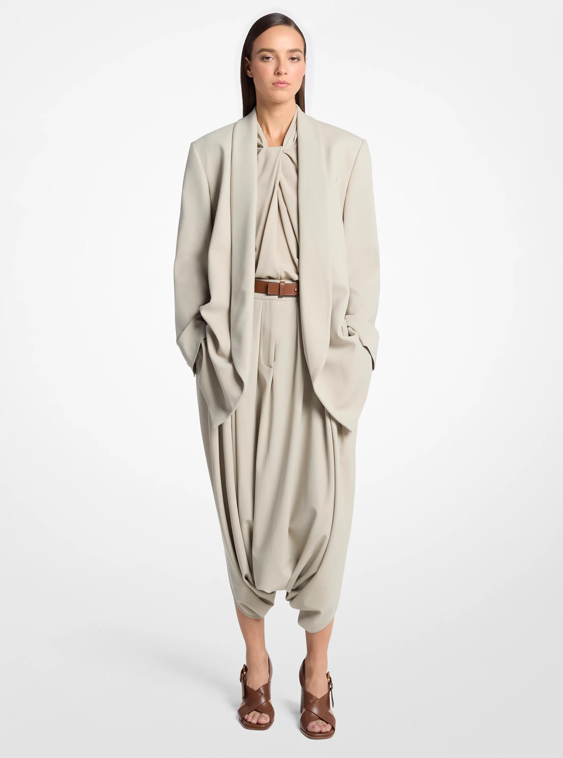 Chaqueta estilo bata en tejido crep&eacute; de lana in ALMENDRA | Michael Kors