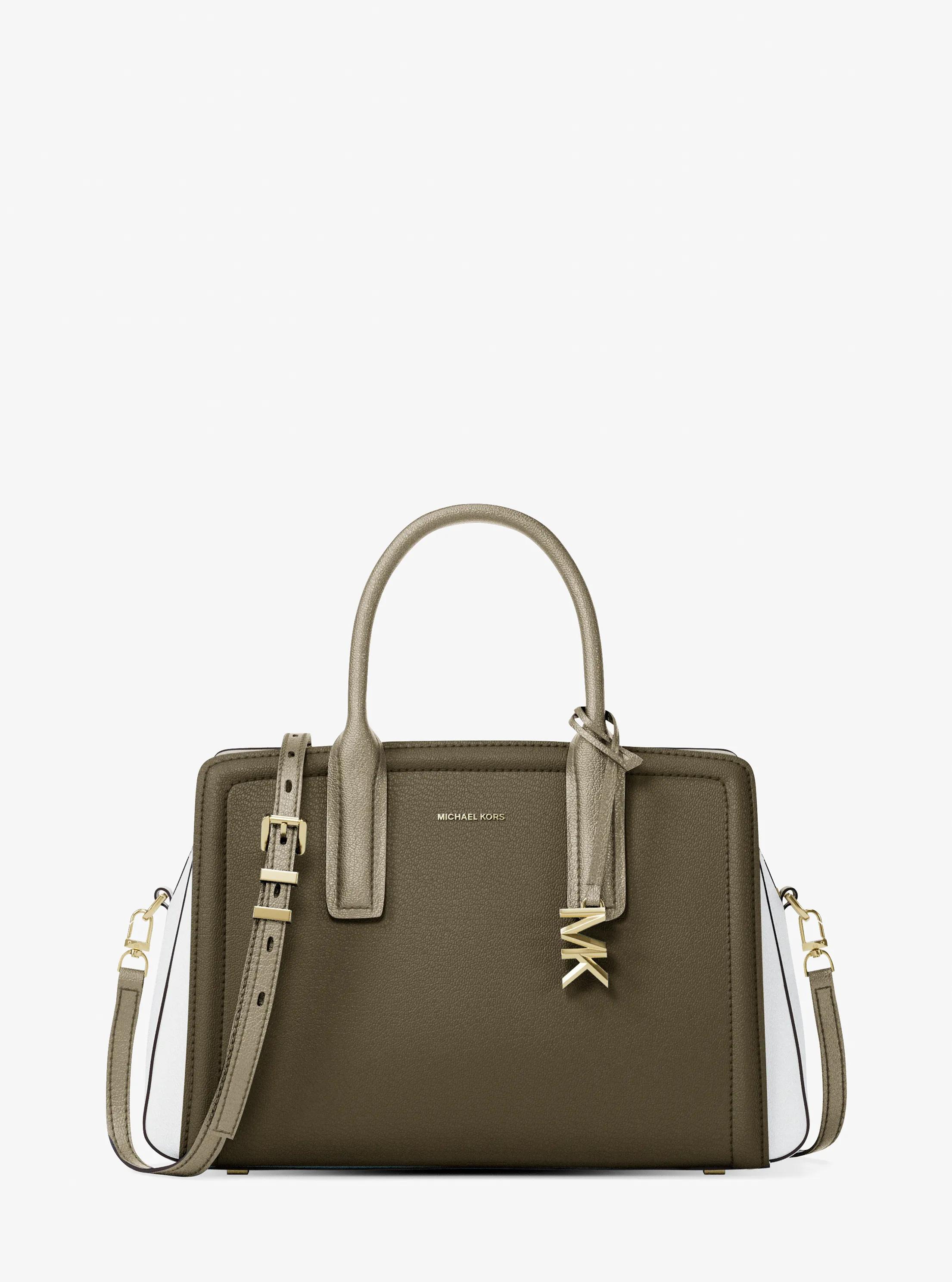 Laila Medium Color-Block Pebbled Leather Satchel in LODEN MULTI | Michael Kors
