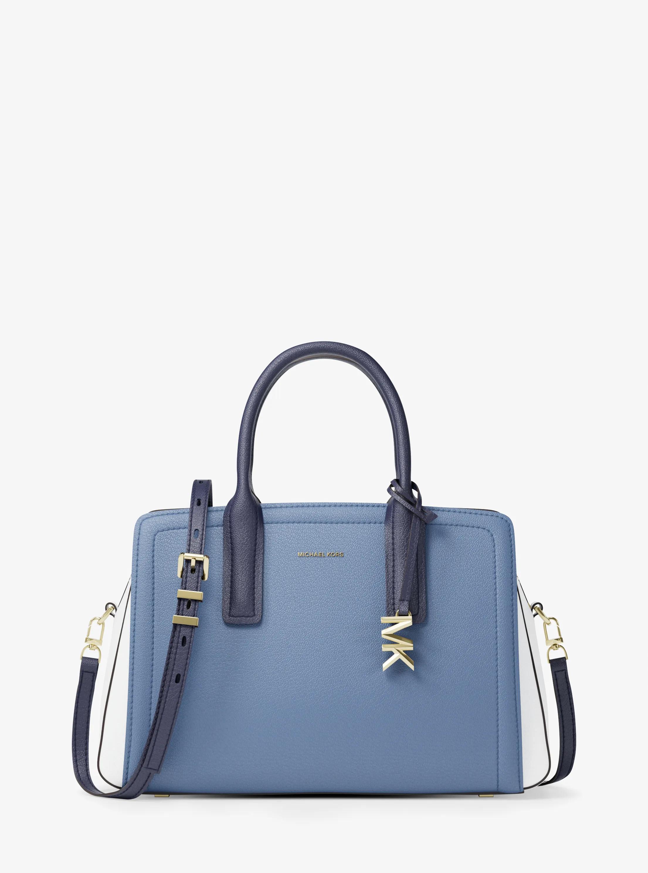 Laila Medium Color-Block Pebbled Leather Satchel in FRCH BLU MLT | Michael Kors