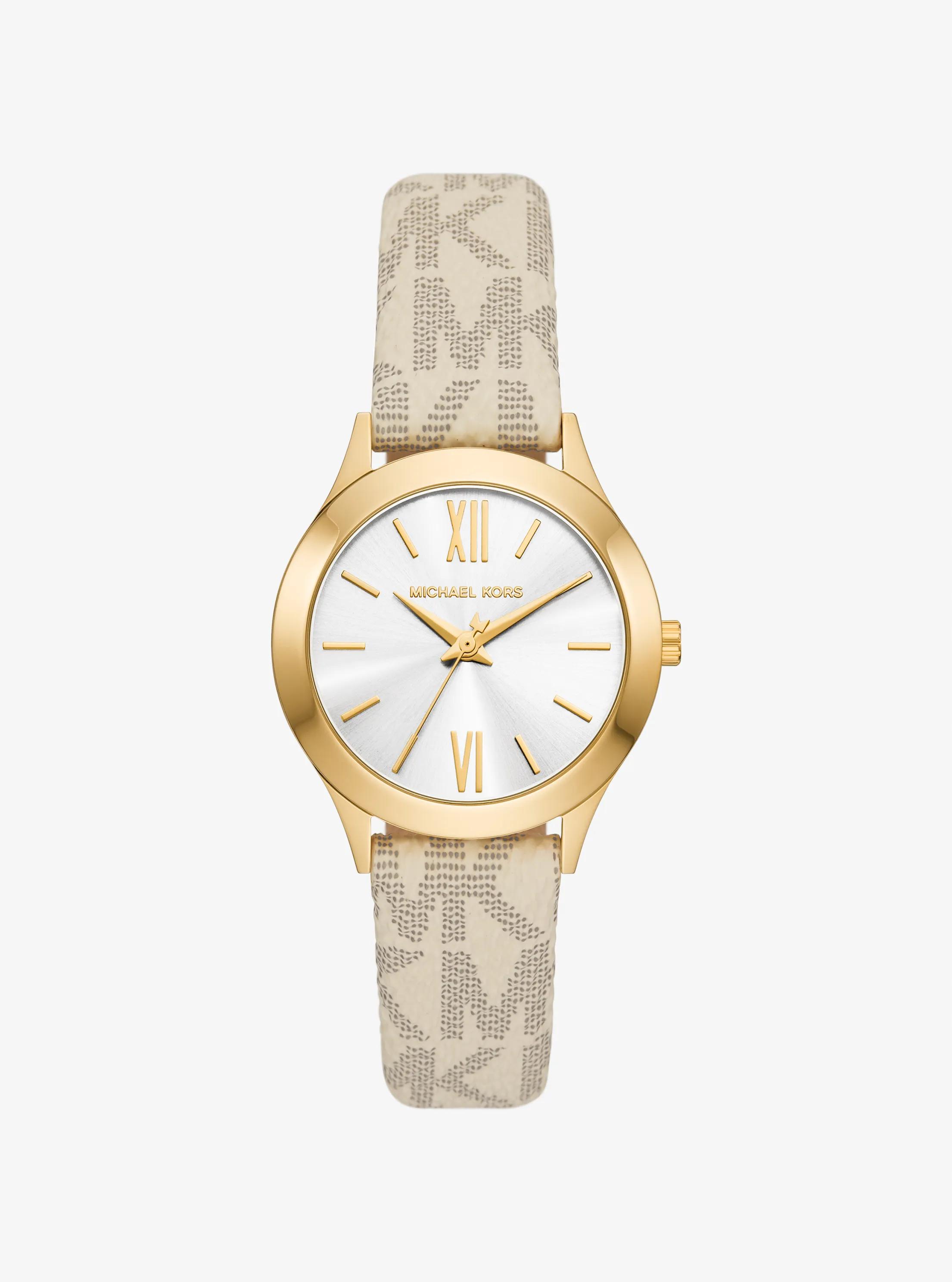 Mini Aspyn Gold-Tone and Signature Logo Watch in VANILLA | Michael Kors