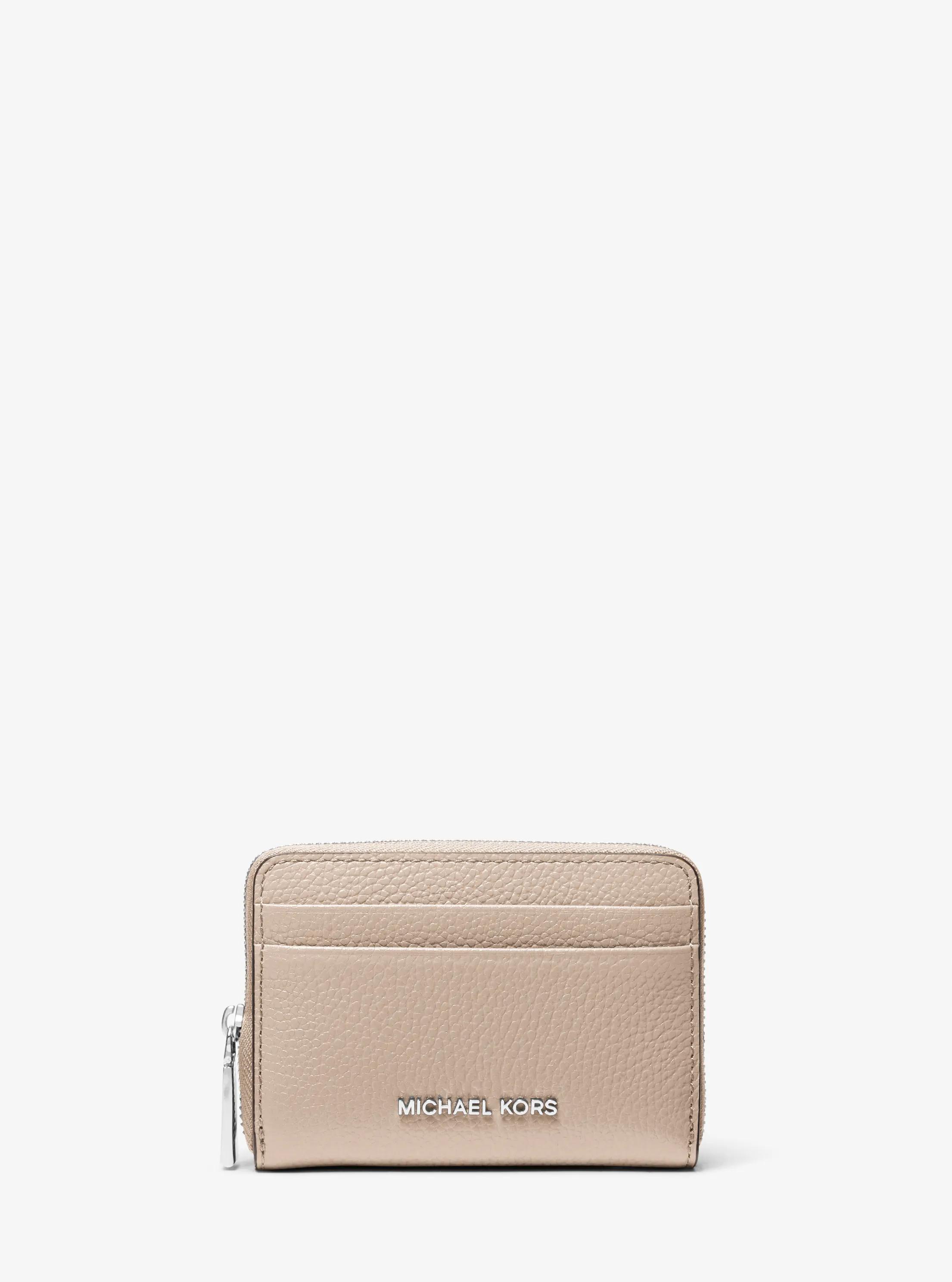 Jet Set Small Pebbled Leather Zip-Around Card Case in LIGHT SAND | Michael Kors