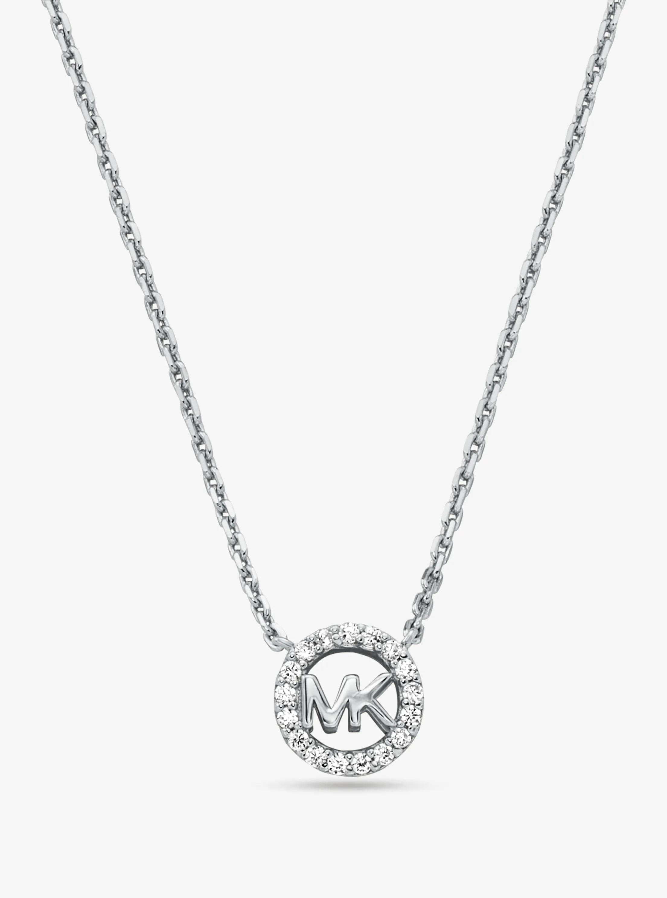 MK Collier Fulton en argent sterling plaqué en métal précieux avec pierres pavées et breloque à logo - Argent - Michael Kors