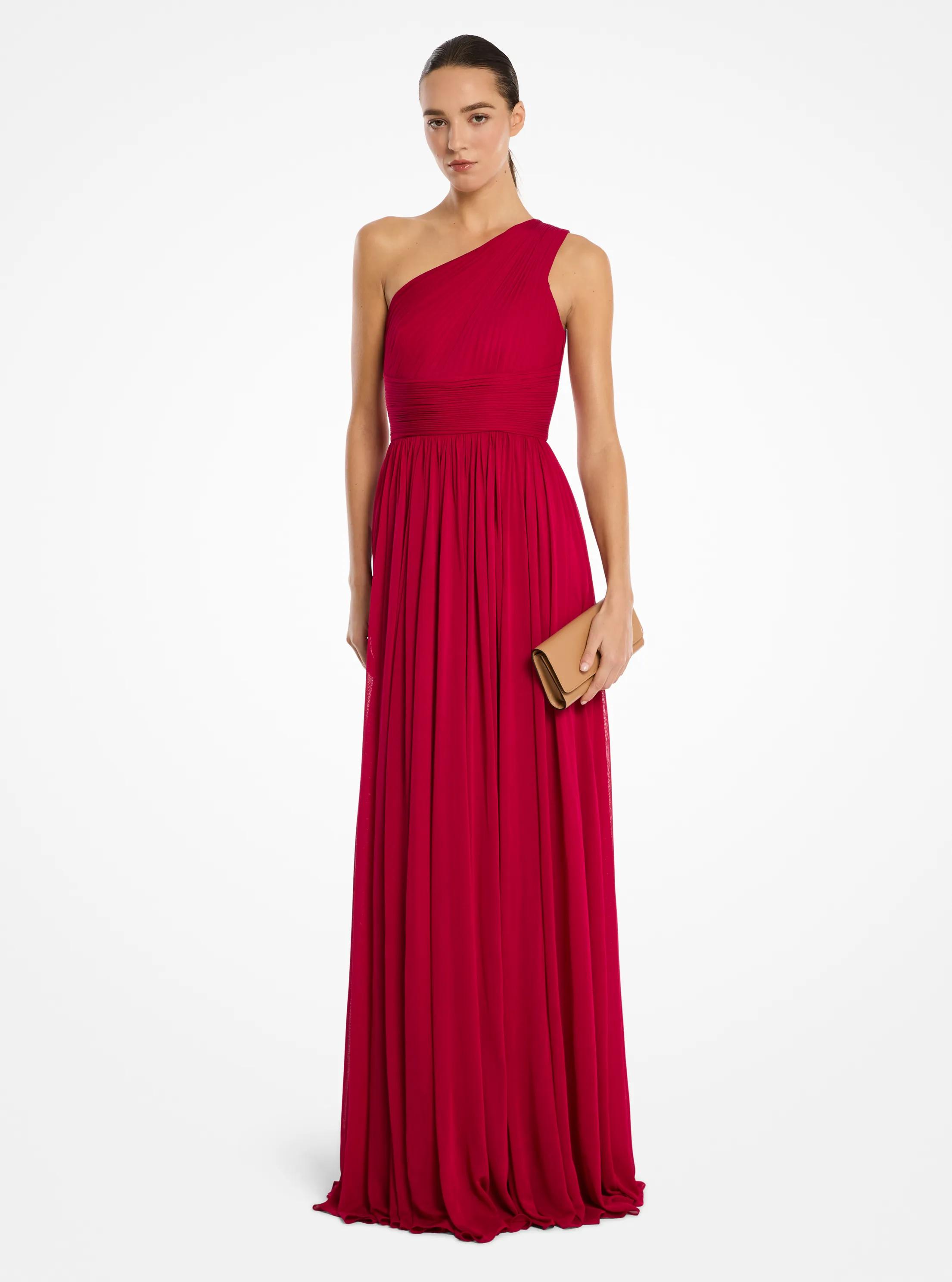 Chiffon Jersey One-Shoulder Gown in RASPBERRY | Michael Kors