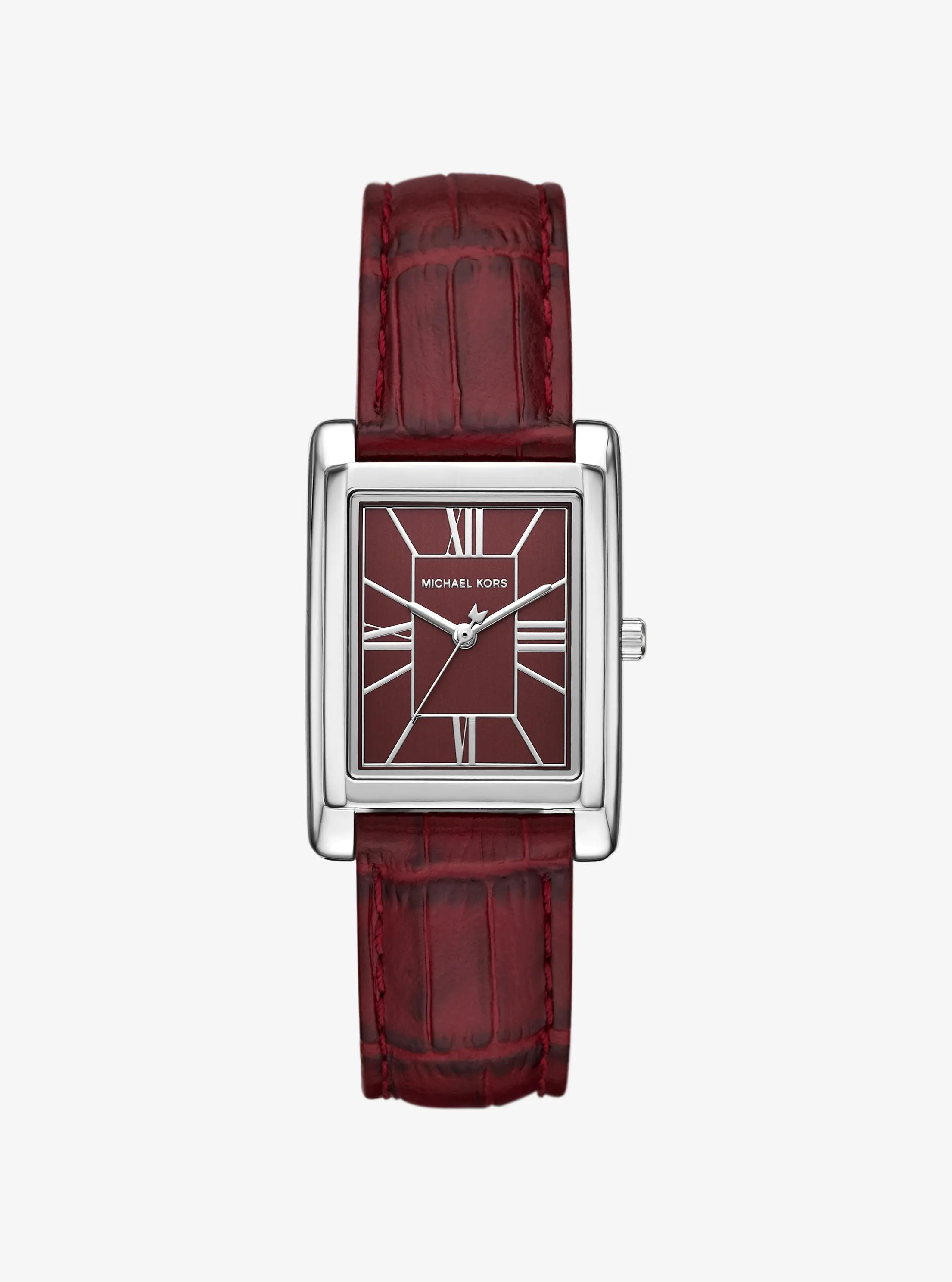 Essex Silver-Tone and Crocodile Embossed Leather Watch
